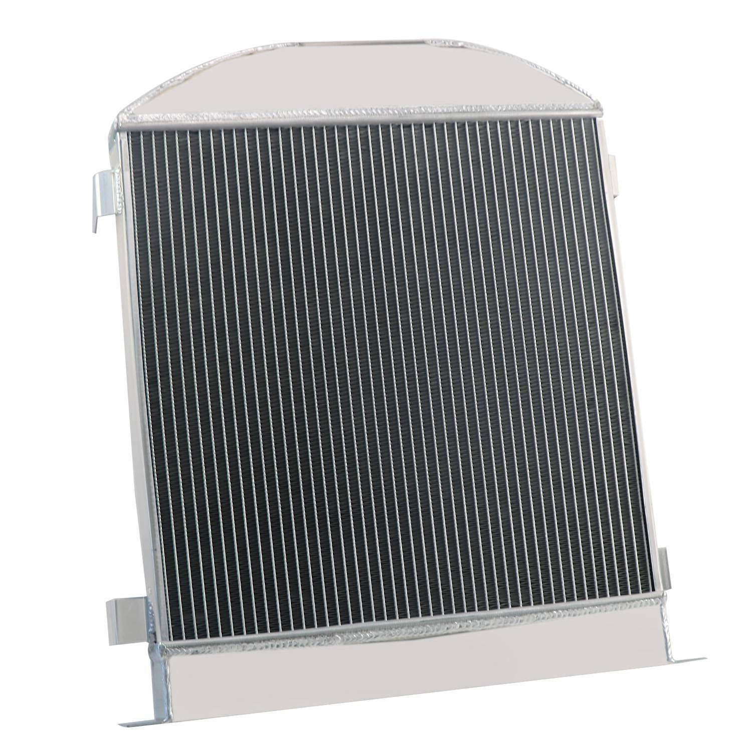 4 Row Aluminum Radiator for 1932-1934 Ford Model A & Chevy V8 Engine - Full Aluminum Cooling System with Shroud Fan & Relay Kits - Perfect for Hot Rod, Classic Car Restoration & Performance Upgrades