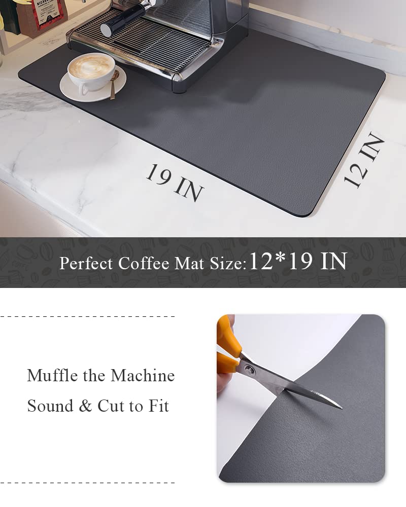 Premium Coffee Bar Mat - Non-Slip Rubber Backing Drying Mat for Coffee Makers & Espresso Machines - Absorbent, No Water Marks - Perfect for Coffee Stations, Kitchen Countertops & Home Bar Setups
