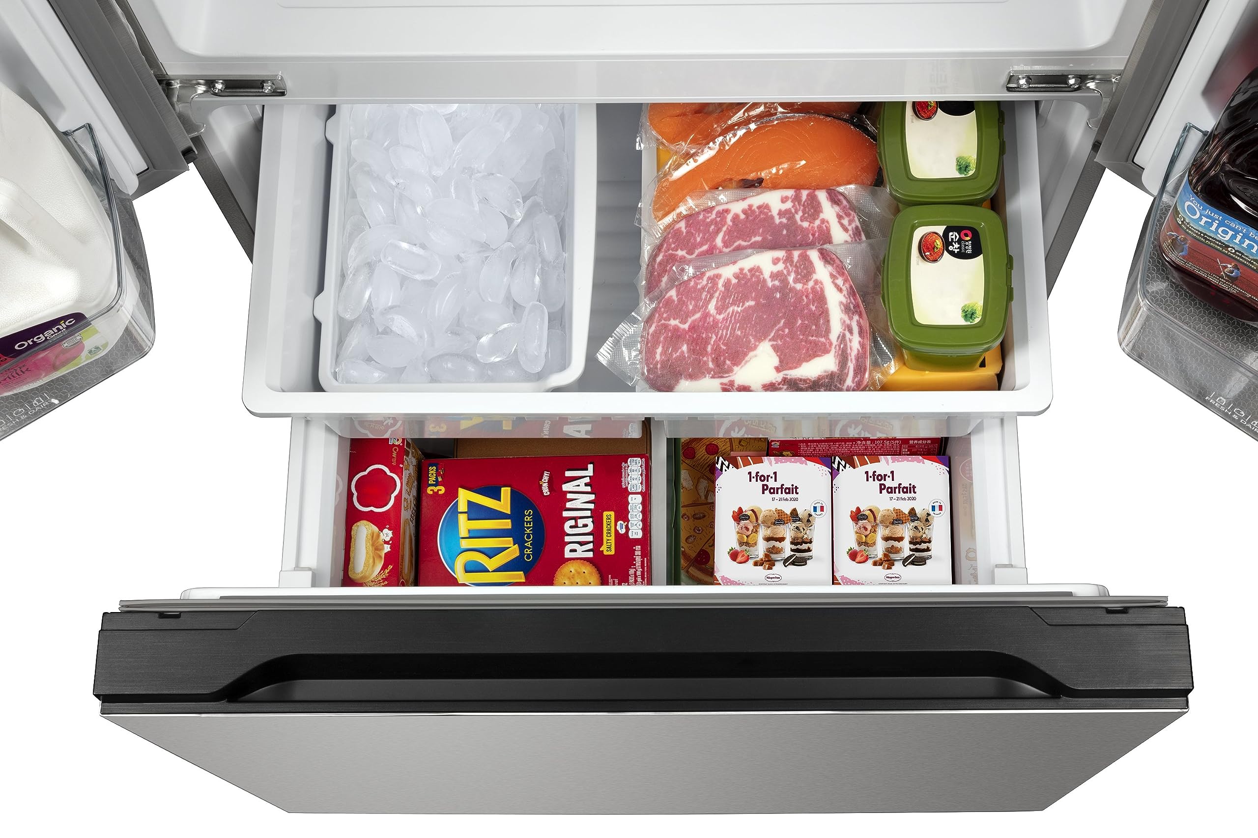 Hamilton Beach HBF1662 16.6 cu ft Stainless Steel French Door Refrigerator with Freezer Drawer - Full Size Counter Depth Design for Modern Kitchens & Open Floor Plans