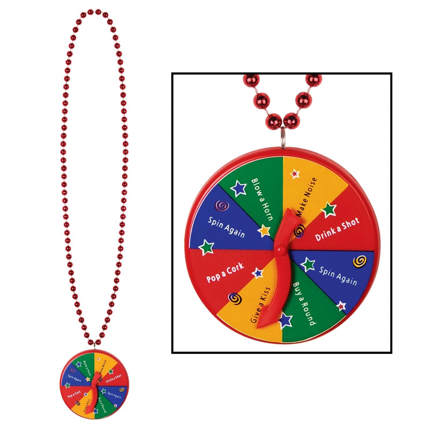 12 Pack Beistle Bead Necklaces with New Year Spinner Medallions - Party Favors for New Year's Eve, Mardi Gras & Carnival Celebrations