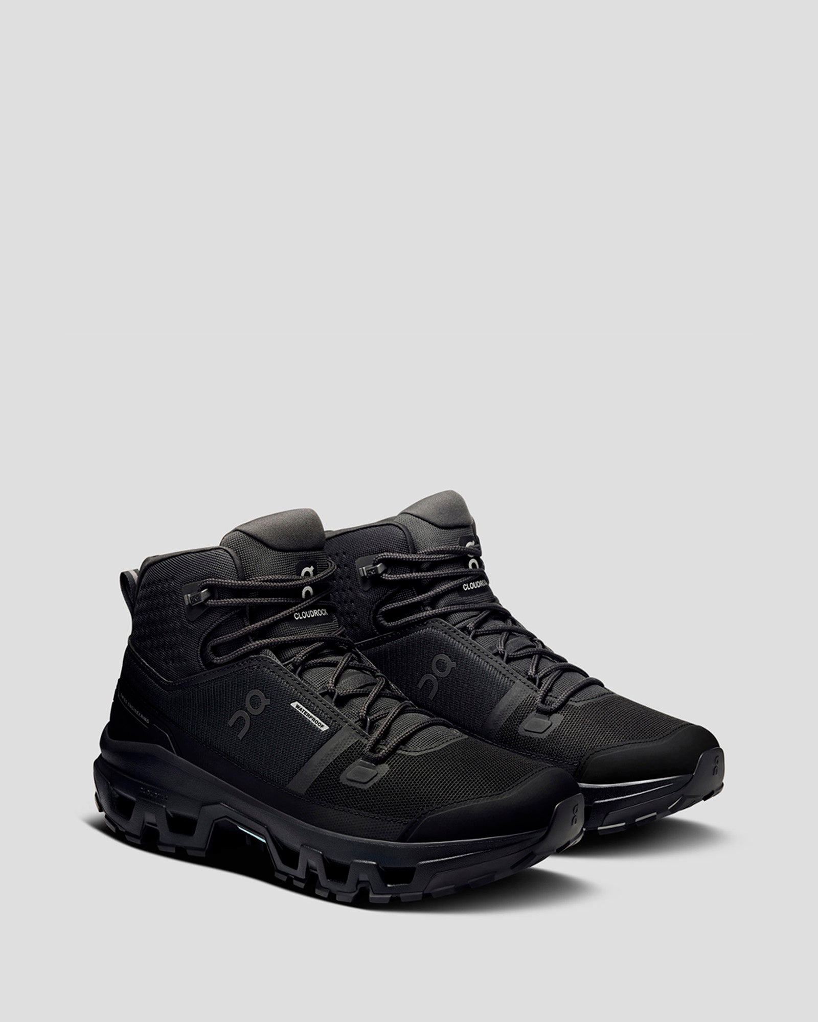 Men's On Cloudrock Waterproof Mid Hiking Boots - Black/Black | Lightweight & Durable for Outdoor Adventures, Trail Running & Mountain Climbing