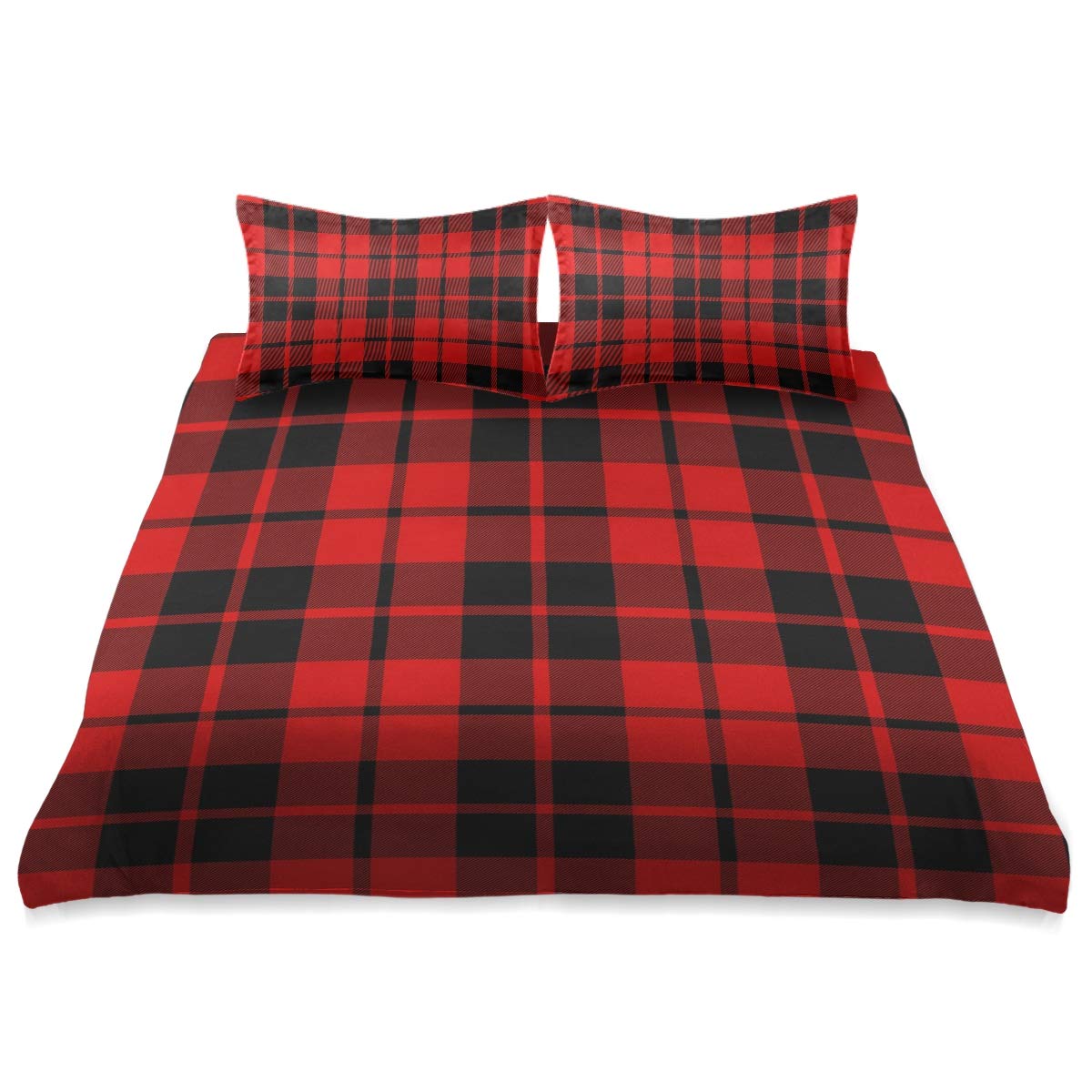 Classic Black and Red Plaid Queen Size Comforter Set - 90x90 Inch All Season Soft & Comfortable Bedding Cover - Perfect for Cozy Winter Nights & Modern Bedroom Decor