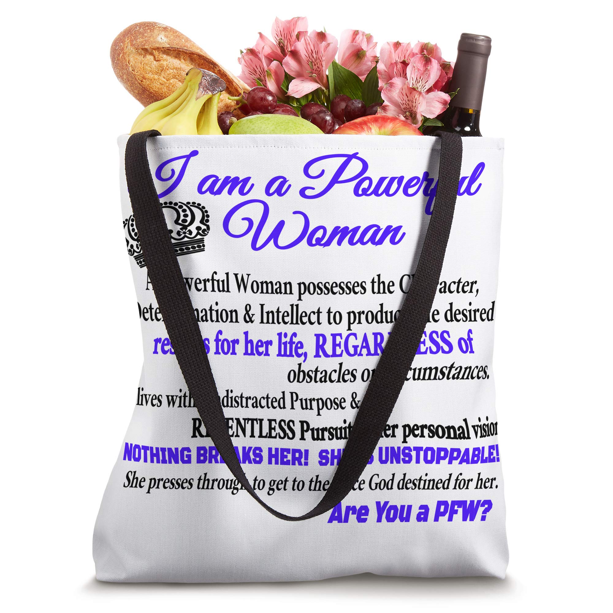 Empowering I AM A POWERFUL WOMAN Tote Bag - Stylish Queen PFW Shoulder Bag for Work, Travel & Daily Use