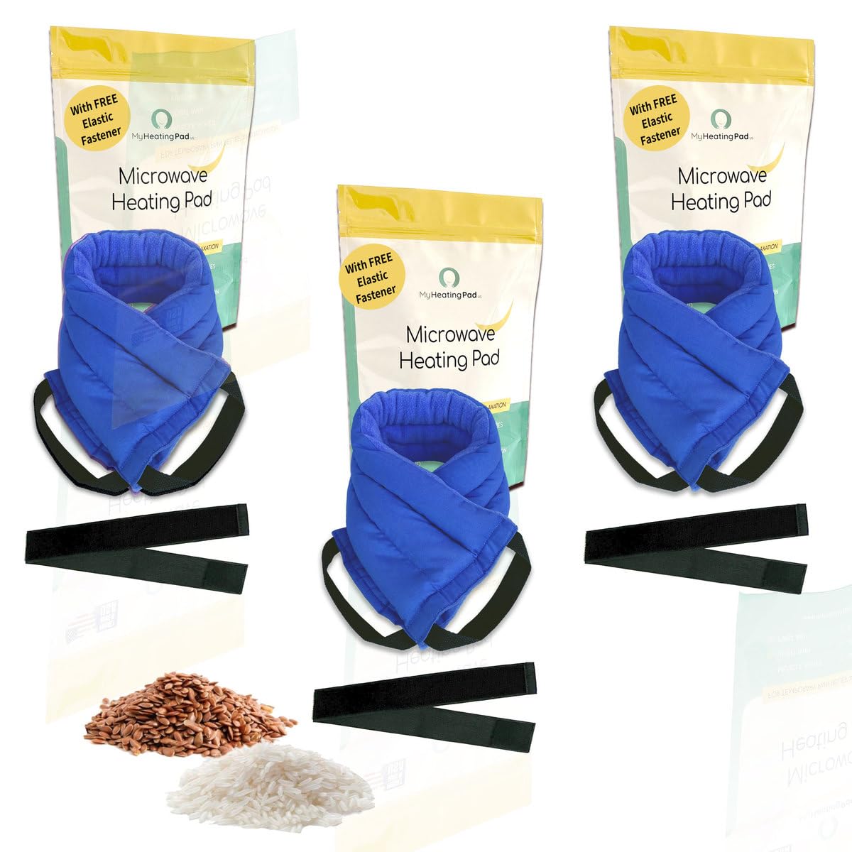 Microwavable Heating Pads for Back Pain Relief - Moist Heat Therapy for Neck, Shoulder & Muscle Pain - Reusable Hot Pack for Joint Stiffness & Cramps - 3-Pack Blue Microwaveable Heat Pads - Perfect for Home, Office & Travel Use