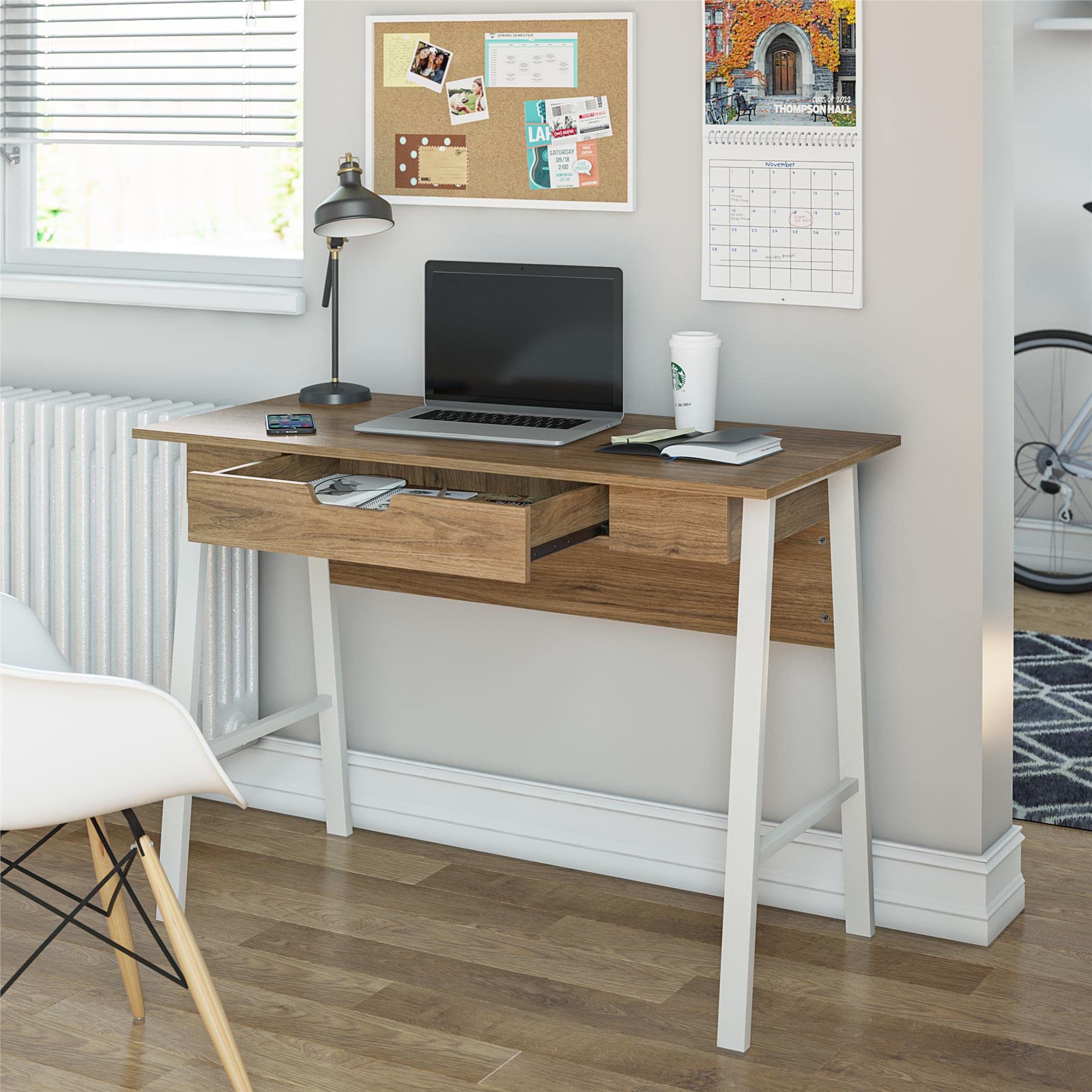 Ameriwood Home Oxford Computer Desk, Walnut Finish - Modern Writing Desk for Home Office, Study & Small Spaces - Compact Workstation for Laptops & PCs