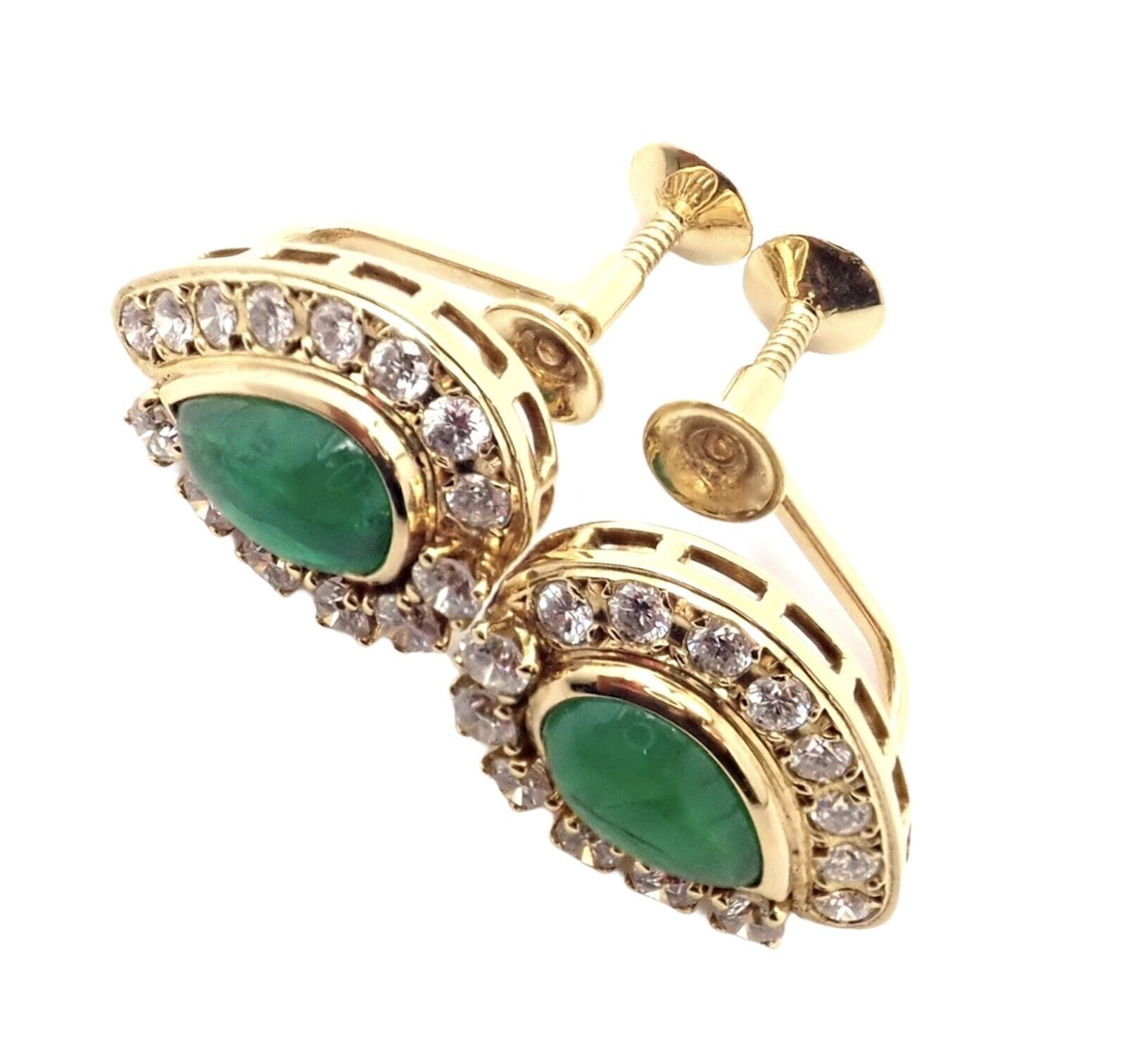 Authentic Mikimoto 18K Yellow Gold Diamond Teardrop Emerald Screw Back Earrings - Luxury Jewelry for Weddings, Parties & Special Occasions