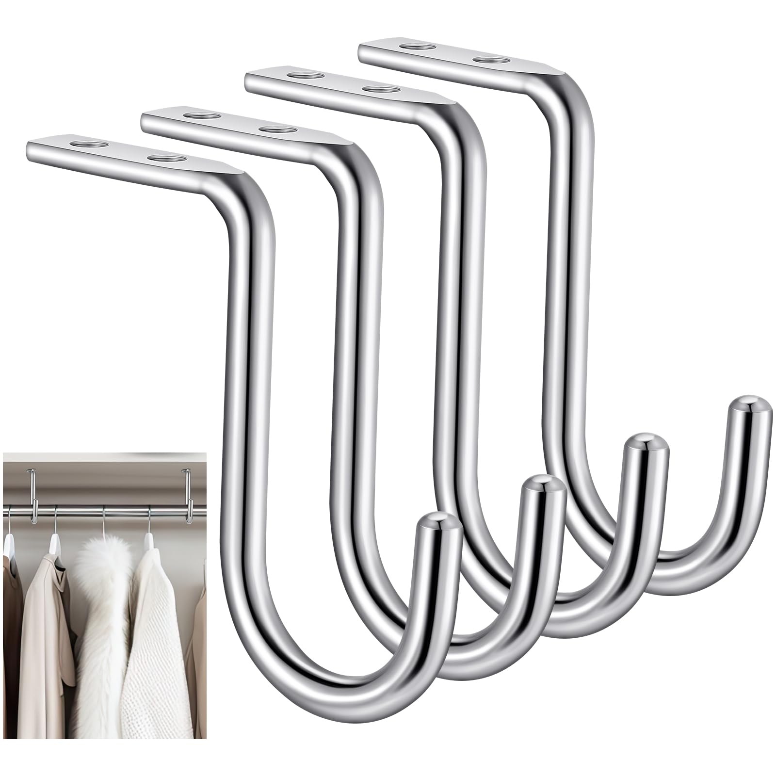 Gisafai 4-Pack Heavy Duty 1 Inch Metal Closet Rod Support Brackets - Wall Mounted Shelf Hanger for Sturdy Clothes Storage (Perfect for Bedroom, Walk-in Closet & Laundry Room Organization)