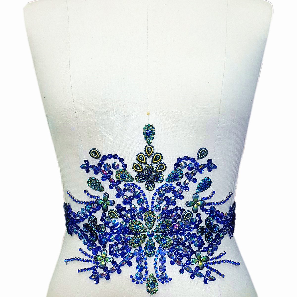 Handmade Beaded Crystal Patches - AB Rhinestone Appliques for DIY Sewing on Wedding Dresses, Belts & Waist Decorations (Blue) | Sparkling Sequins & Beads for Bridal, Costume & Craft Projects