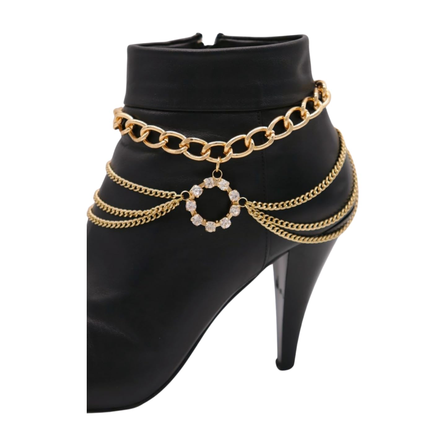 Women's Western Style Gold Metal Multi-Strand Chain Ankle Bracelet with Bling Circle Charms - Perfect for Cowgirl Boots, Boho Outfits & Summer Festivals