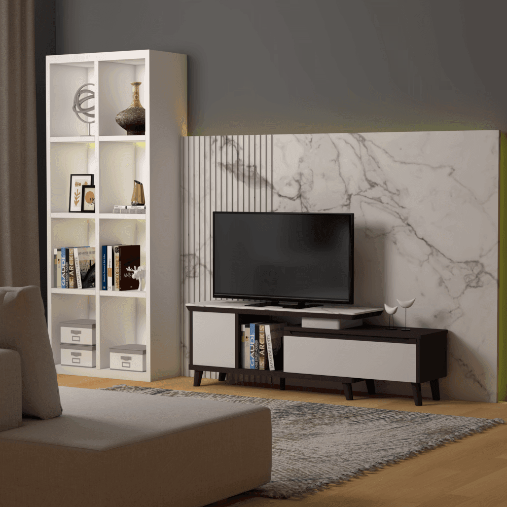 Modern Heve Extendable TV Stand with Tempered Glass Top - Sturdy Entertainment Center for Living Room, Bedroom & Home Theater Setup