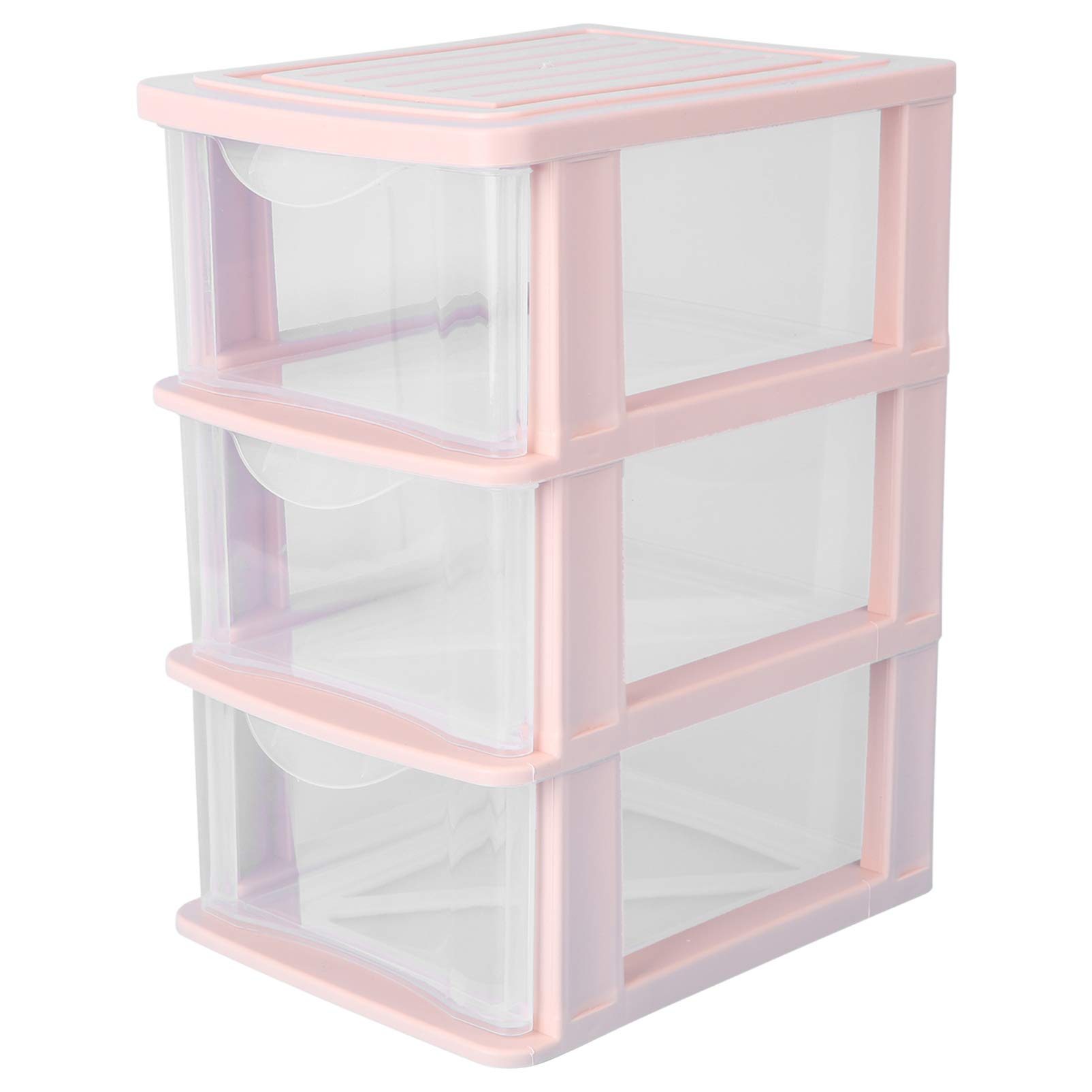 Yardwe 3-Tier Clear Plastic Drawer Organizer - Pink for Home & Office Storage