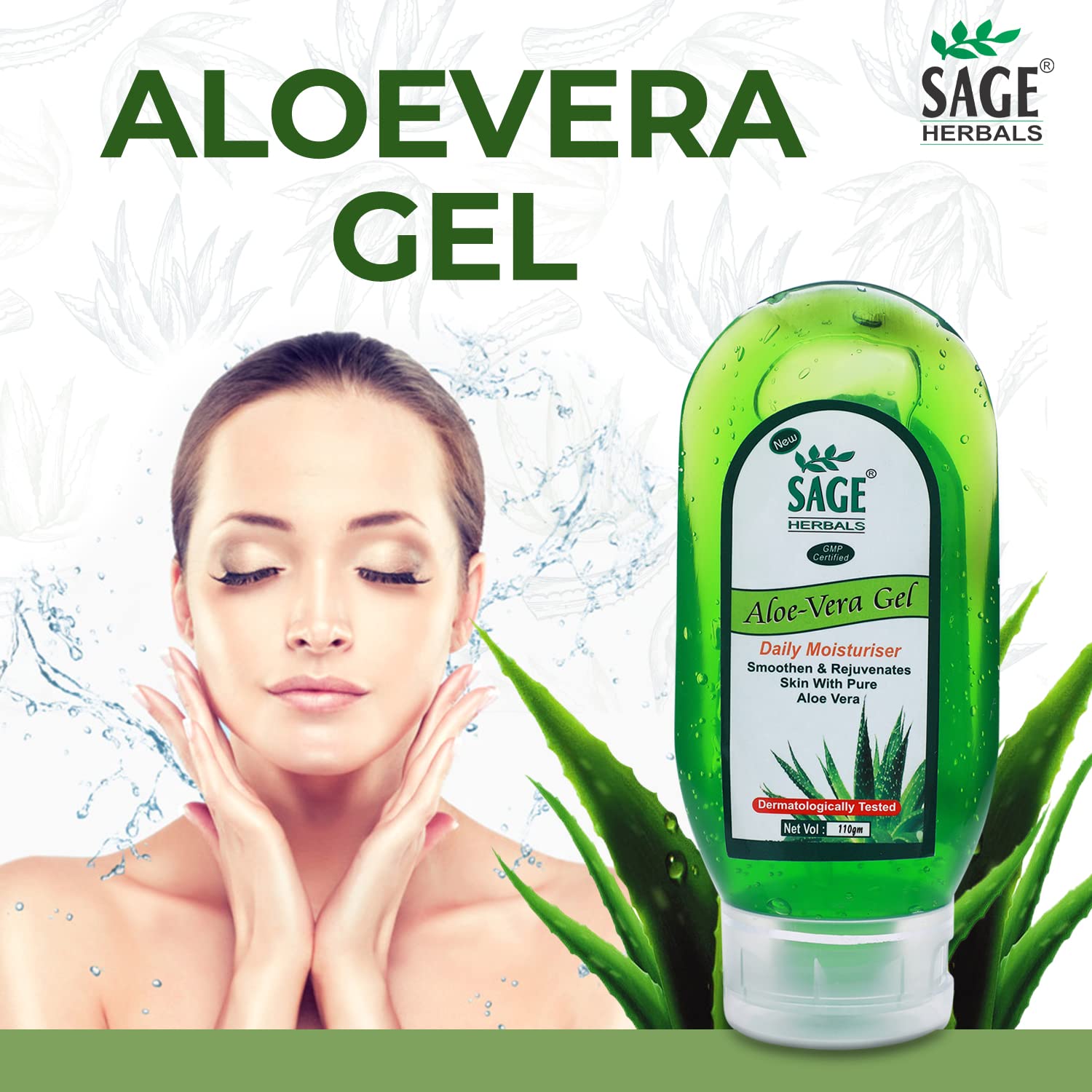 Sage Herbals Aloe Vera Daily Moisturizing Gel for Smooth Skin - Rejuvenating & Glowing Skin Care - Dark Circle & Wrinkle Treatment - 110gm - Perfect for Daily Hydration & After Sun Care
