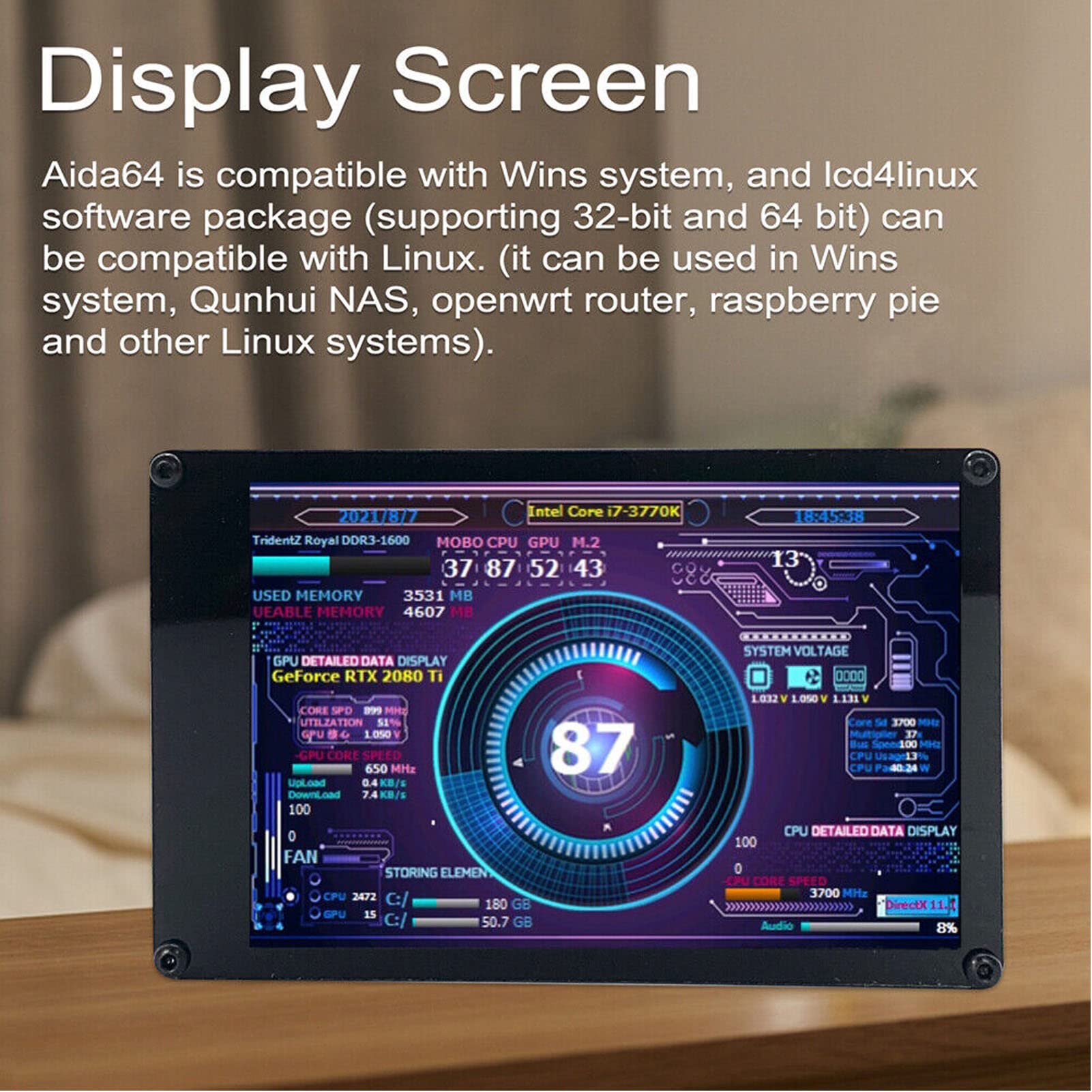 3.5 Inch USB IPS Mini PC Monitor - CPU/HDD Temperature Display, Secondary Screen for ARGB Computer Case | Real-Time System Monitoring for Gaming & Workstations