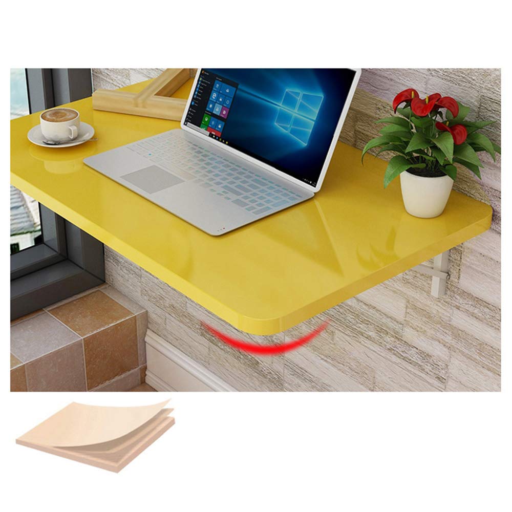 Foldable Wall Mounted Table - Space Saving Dining Desk & Computer Workstation for Small Spaces (Yellow, 40cm/50cm Width) - Perfect for Apartments, Dorms & Home Offices