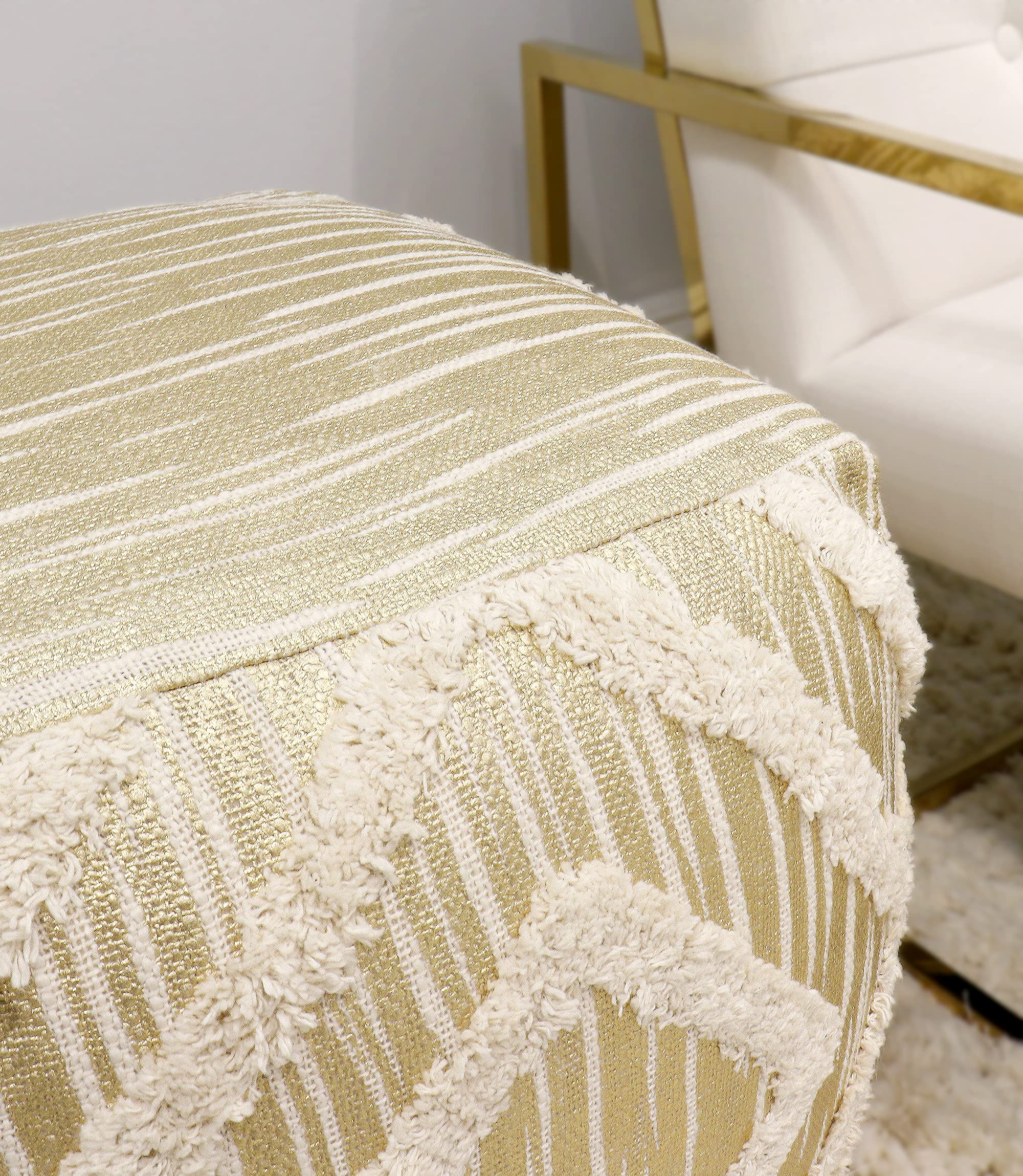 Pasargad Home Grand Canyon Cotton Pouf Ottoman - Ivory White Boho Floor Cushion for Living Room, Bedroom & Nursery - Cozy Seating & Footrest for Home Decor