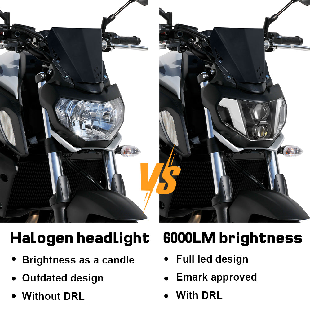 LOYO LED Headlight Assembly for Yamaha MT-09 MT-07 FZ-09 - High/Low Beam Sealed Beam LED Headlamp with White DRL - Perfect for Night Riding & Motorcycle Upgrades