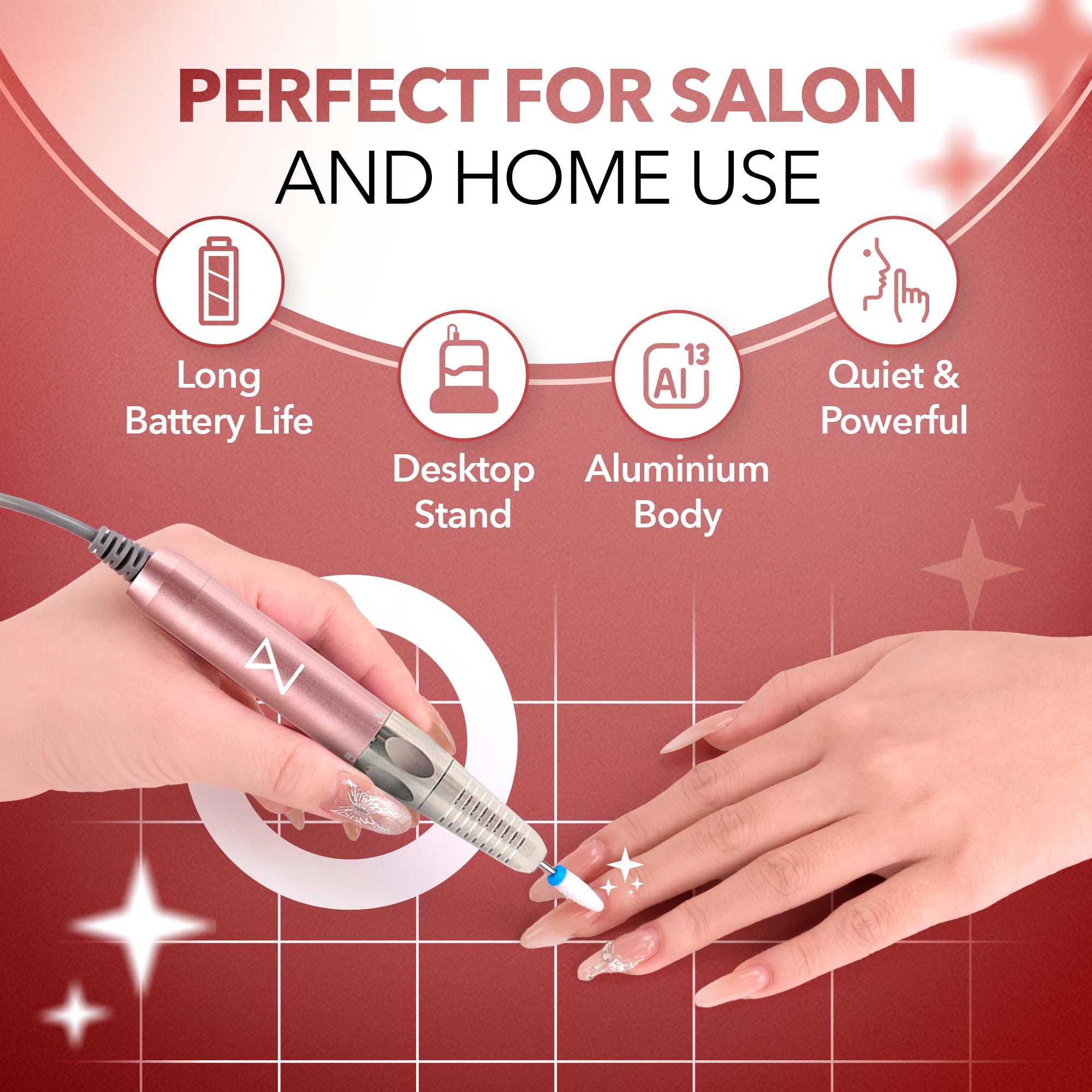 Professional Nail Drill Machine - 2-in-1 Brushless Motor, 35000 RPM, Cordless Electric Nail File with HD Display & Aluminum Alloy Casing - Perfect for Salon, Home Manicure & Pedicure (Rose Gold)