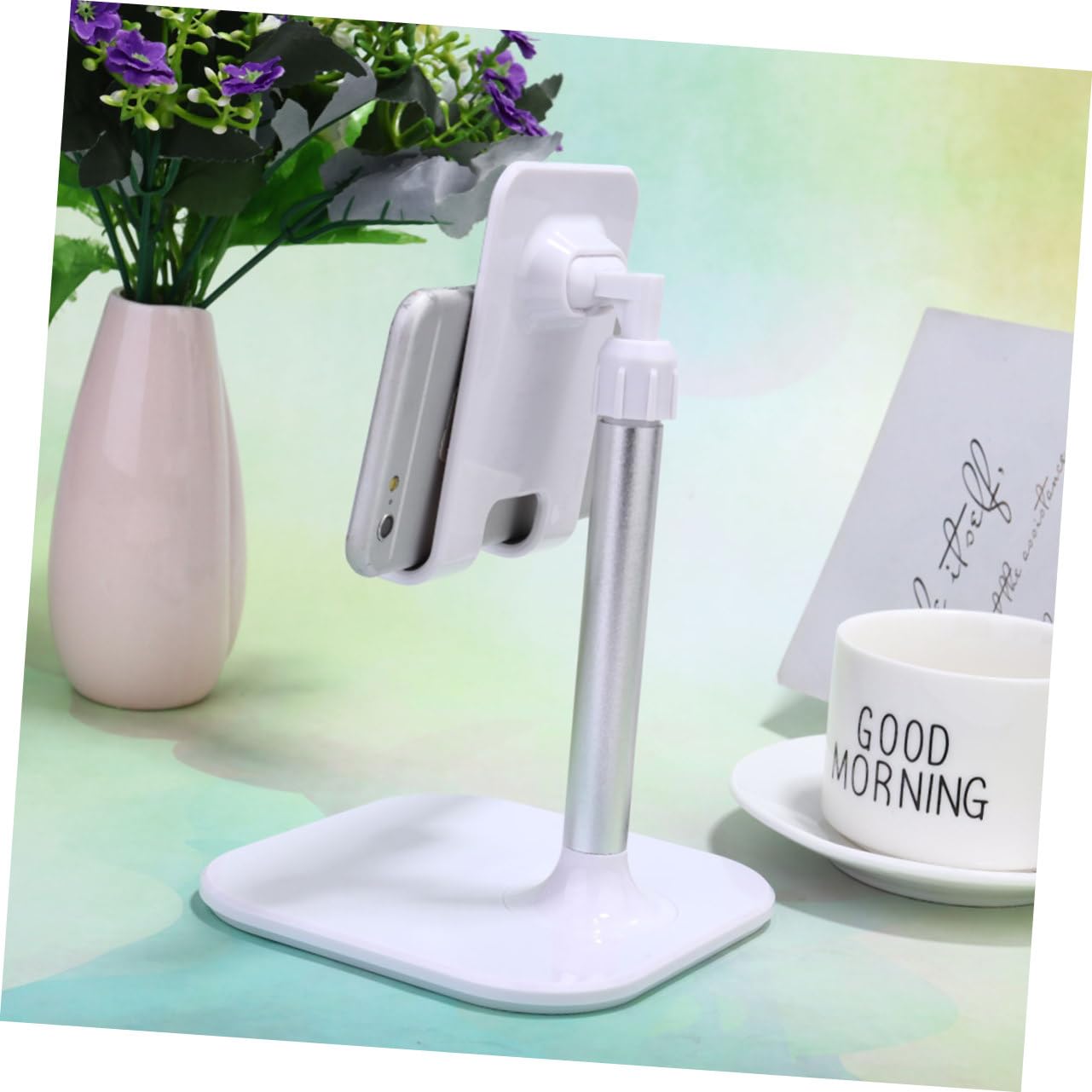Universal Adjustable Phone and Tablet Stand Holder - 2 Pack, White - Perfect for Desk, Bed, Kitchen, and Office Use with Smartphones & Tablets