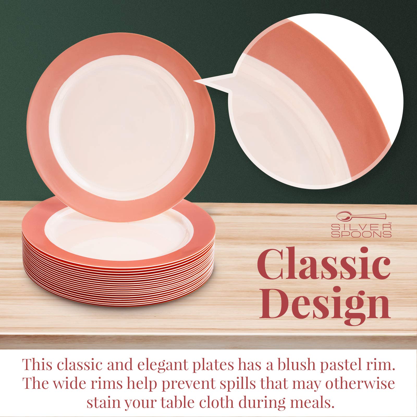 Elegant Disposable Plastic Side Plates - Heavy Duty Cake Plates with Fine China Look, Pastel Blush Collection (20-Pack, 7.5 Inch) - Perfect for Birthday Parties, Weddings, Baby Showers & Elegant Events