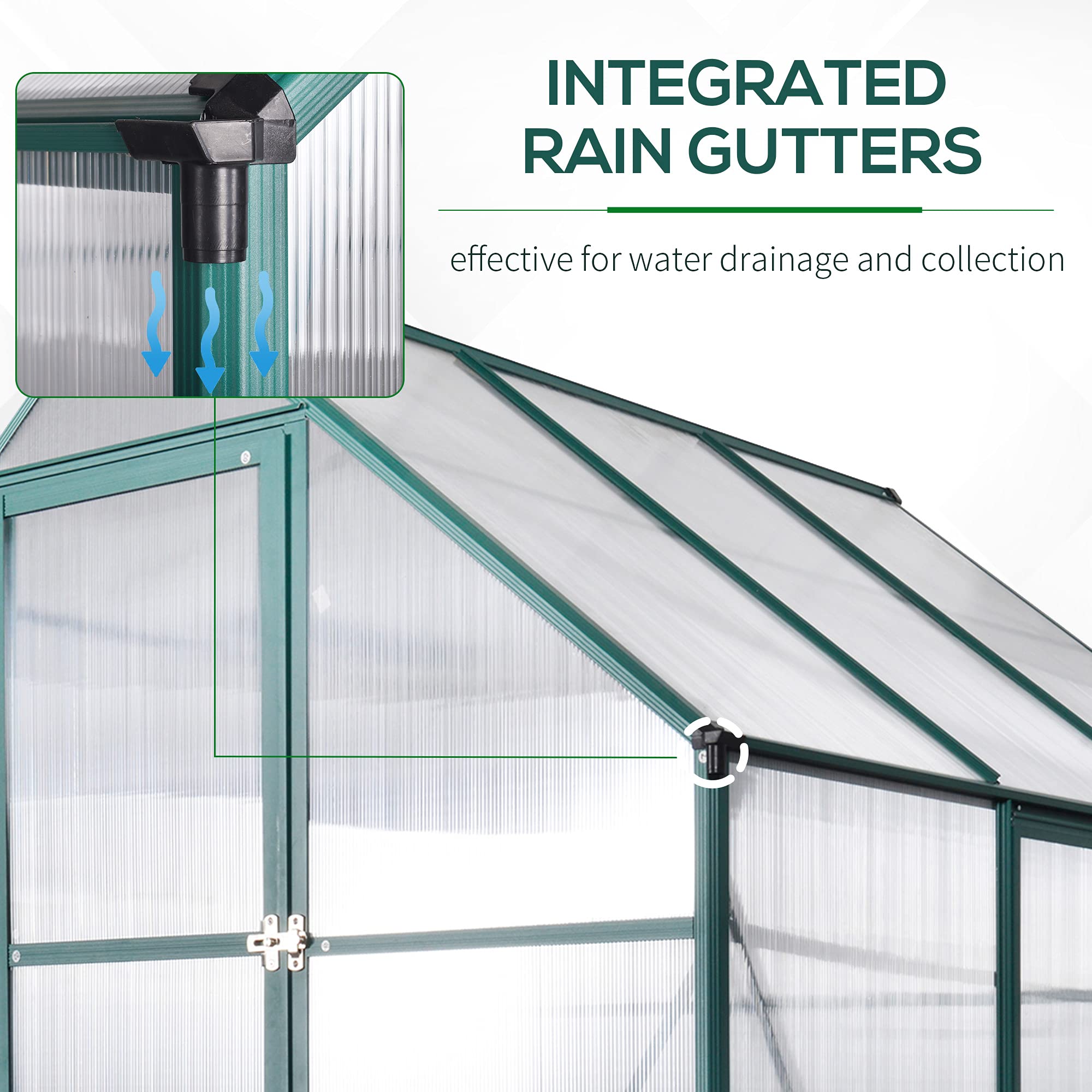 Outsunny 8' x 6' Polycarbonate Walk-in Greenhouse with Roof Vent & Rain Gutter - Durable Aluminum Frame for Outdoor Gardening - Perfect for Backyard, Patio & Plant Protection