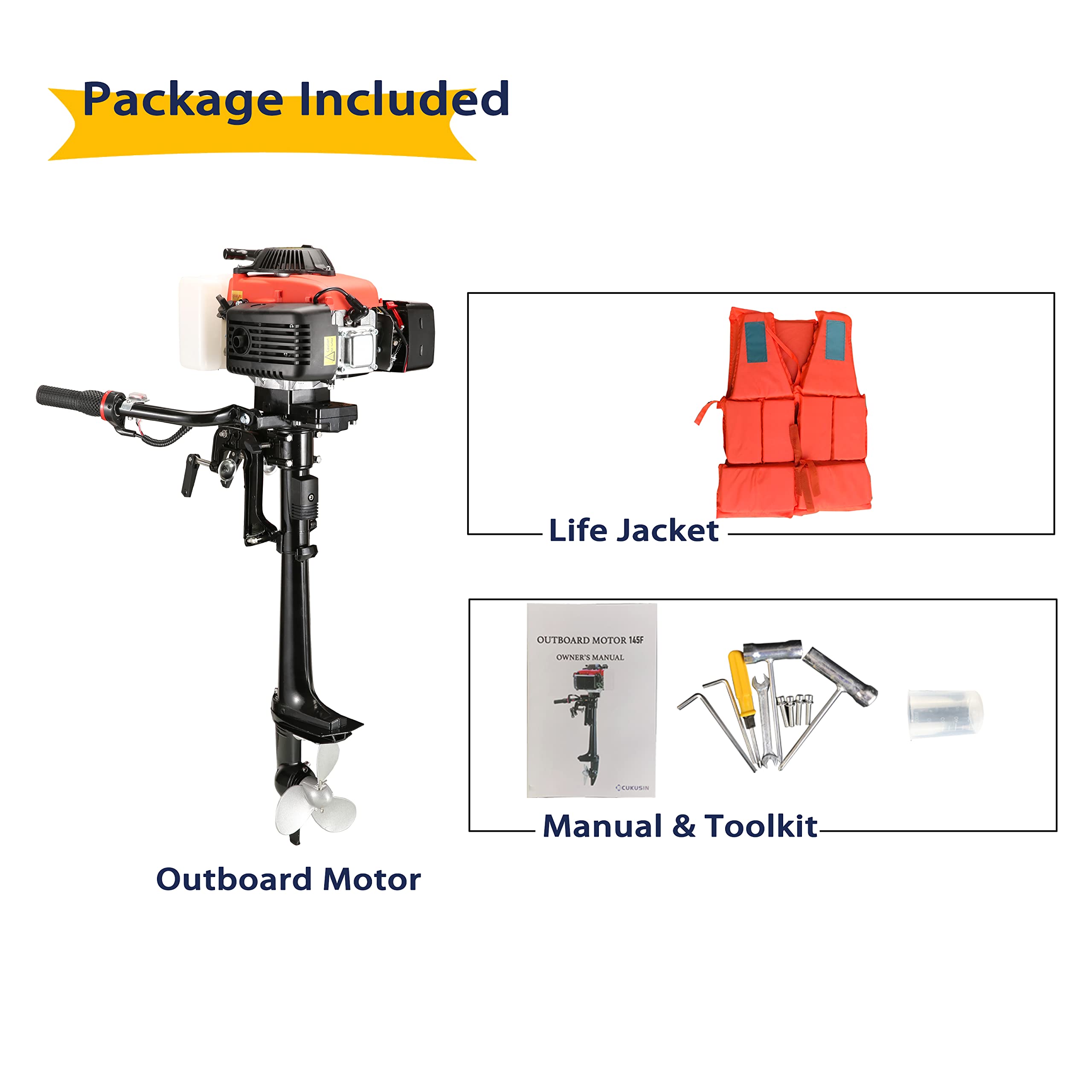 4 Stroke 4HP Outboard Boat Motor - Short Shaft Gas Engine for Inflatable Boats, Kayaks, Dinghies & Canoes | Includes Life Jacket & Manual Reverse Gear | Perfect for Fishing, Lake Cruising & Small Watercraft Adventures