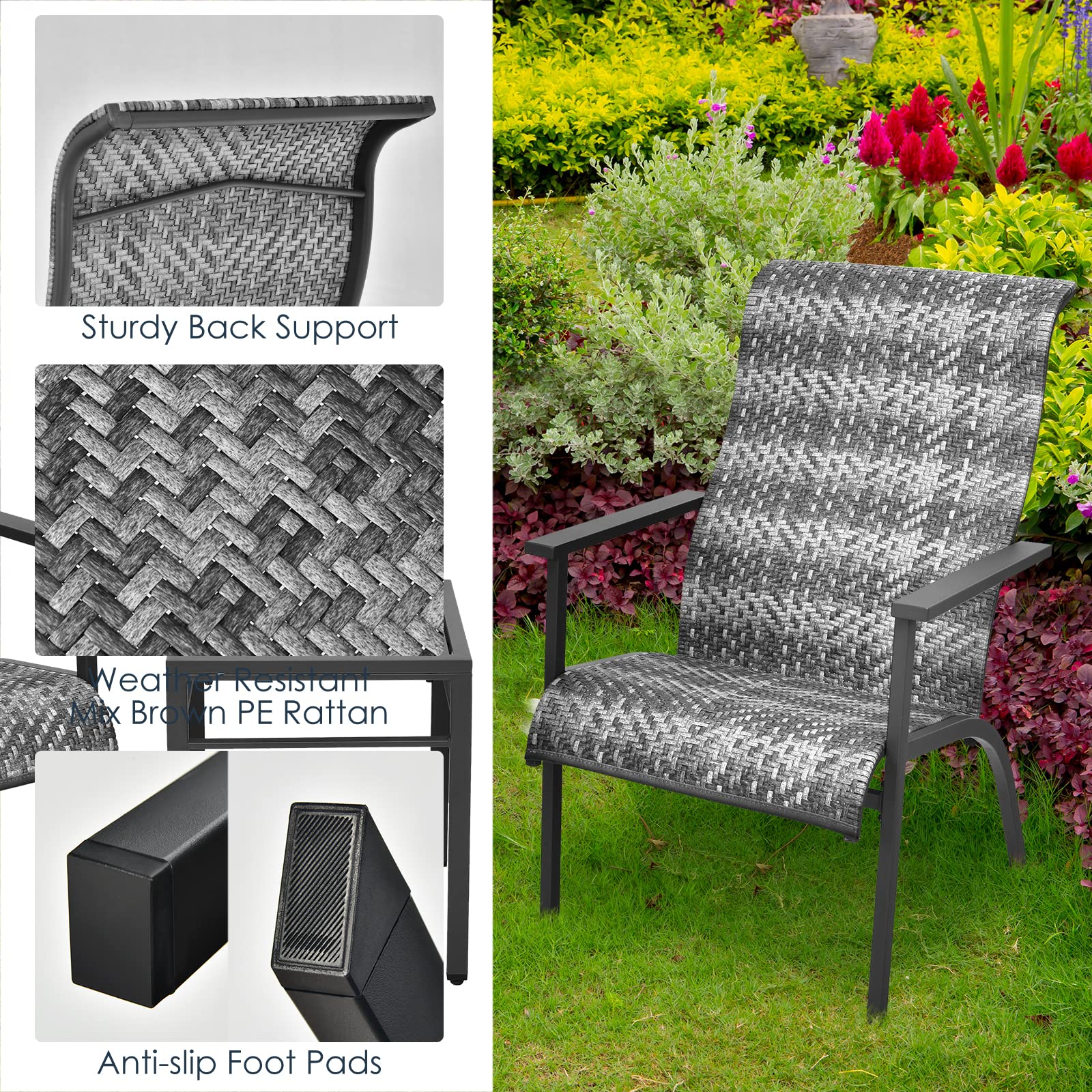 Tangkula 3-Piece Patio Bistro Set - PE Rattan Chairs & Coffee Table, Outdoor Conversation Furniture with High Backrest & Rust-Resistant Steel Frame - Perfect for Patio, Garden, Poolside, Backyard & Balcony (Mix Gray) | Ideal for Relaxing, Entertaining & Outdoor Dining