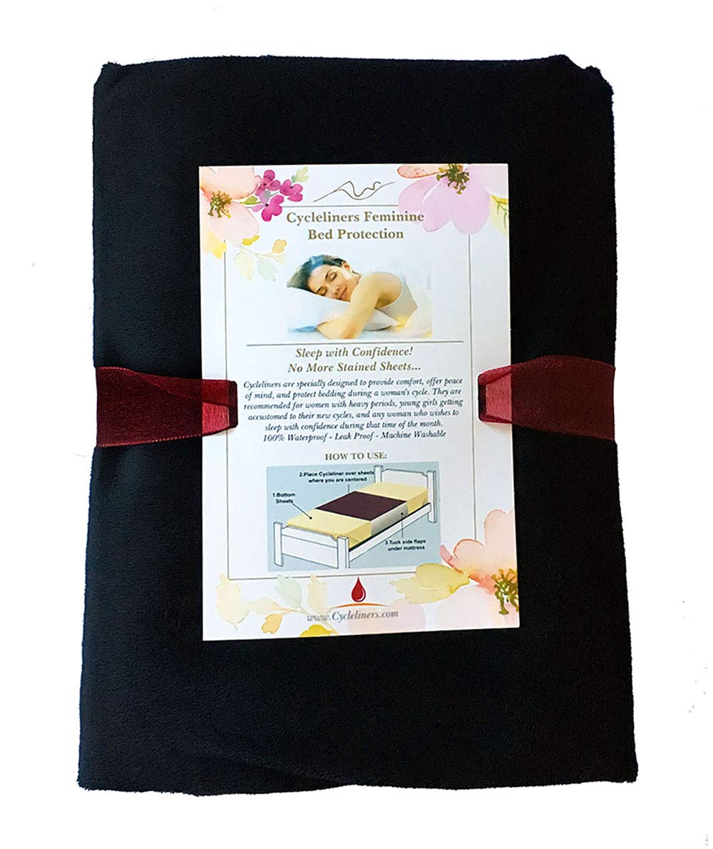 Cycleliners Waterproof Period Bed Sheets Protector - Leakproof, Reusable & Washable Menstrual Bed Pad for Full/Queen Size Mattress (Black) - Perfect for Overnight Protection, Postpartum Care & Incontinence Relief