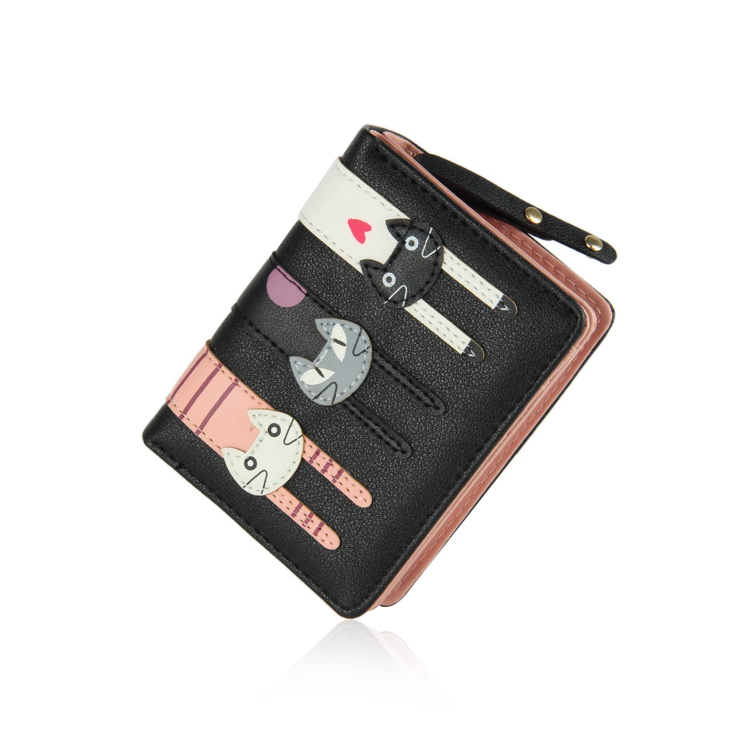 EVEOUT Women's Wallet PU Leather Bifold Purse with Coin Pocket & Card Slots - Stylish Compact Wallet for Everyday Use, Travel, and Gift Giving (Black)