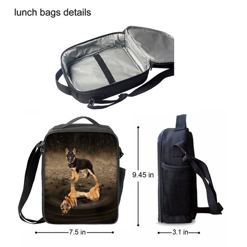 German Shepherd Pattern School Backpack for Boys & Girls - 17 Inch Kids Bookbag Set with Lunch Bag & Pencil Case (3-in-1) - Perfect for School, Travel, and Outdoor Adventures