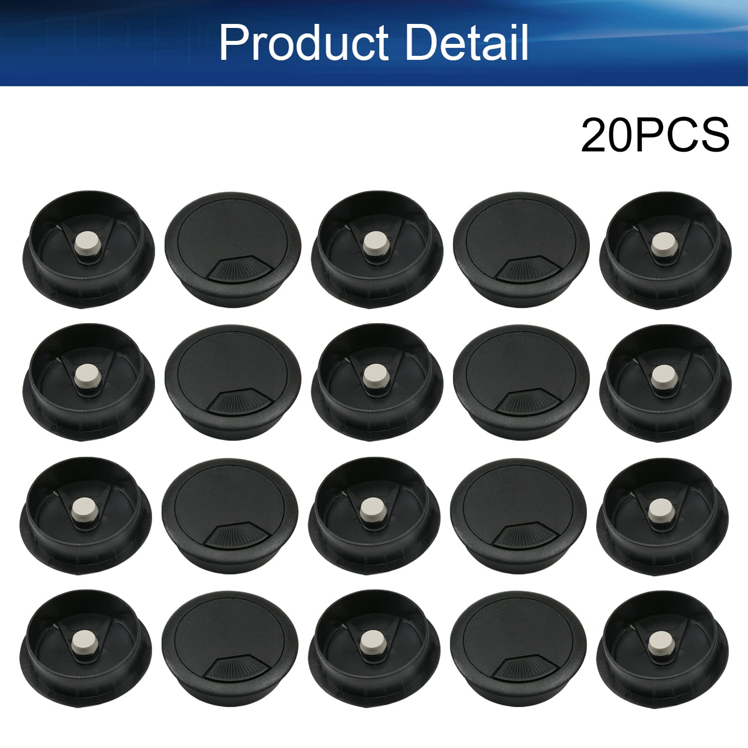 20PCS 2 Inch/50mm Plastic Desk Grommet Cable Hole Cover - Wire Organizer Caps for PC Computer Desk, Hide Office Cords - Perfect for Cable Management in Home Office & Workspace