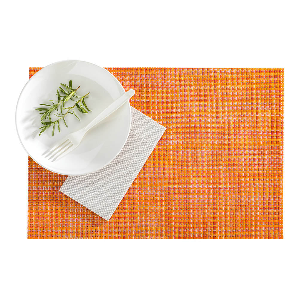 Amalfi Basketweave Papaya Vinyl Woven Placemats - Set of 6, 16x12 Inches - Durable & Stylish Table Mats for Dining, Kitchen, and Party Decor