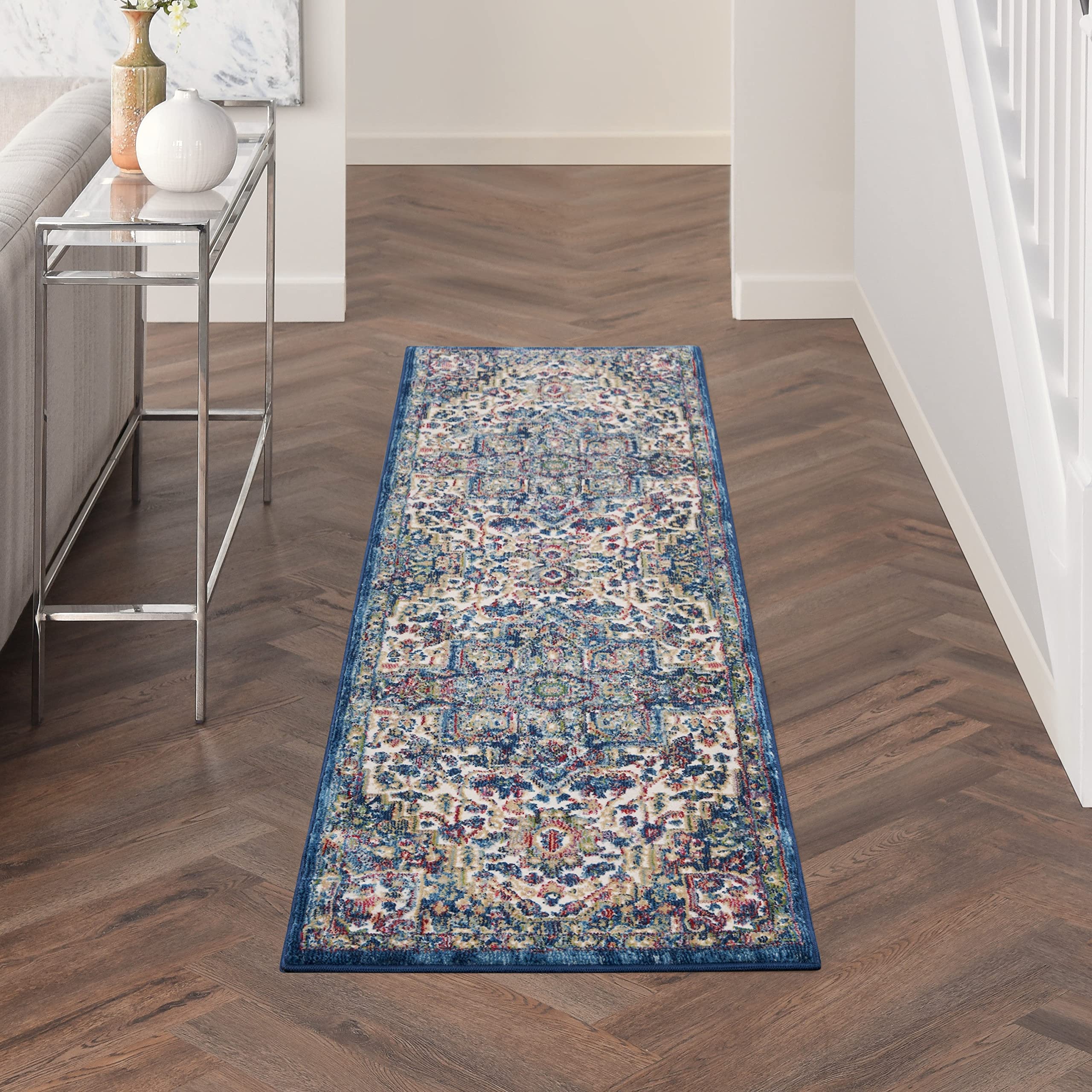 Nourison Global Vintage Persian Ivory Navy 2'4