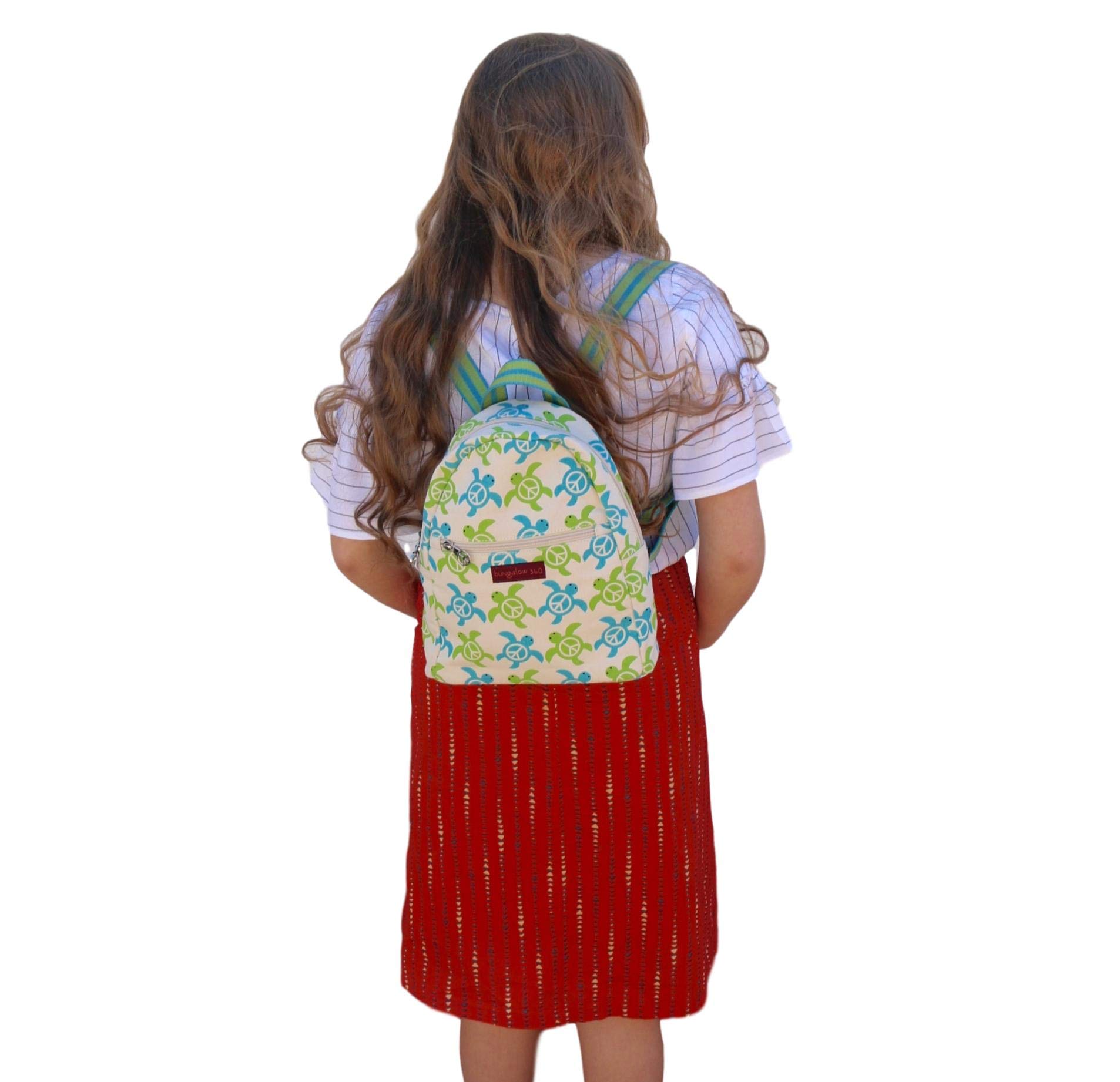 Bungalow 360 Mini Backpack for Adults - Small Lightweight Crossbody Bag with Adjustable Straps, Perfect for Travel, Hiking & Daily Use (Sea Turtle Design)