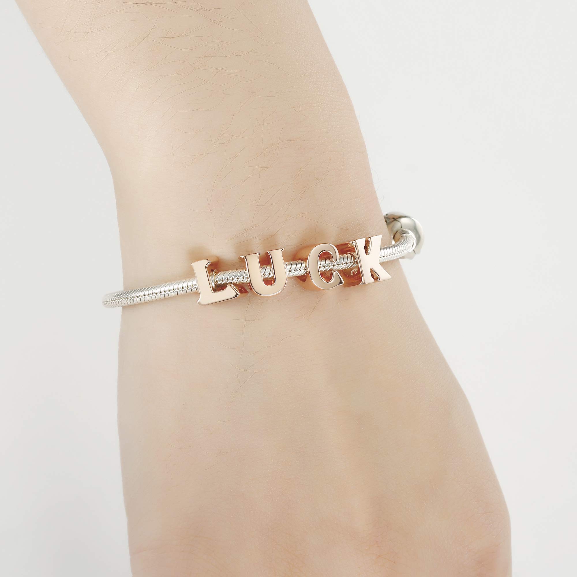 Rose Gold Alphabet Charms for Bracelets - U Letter Sterling Silver Pandora Compatible Charm for Jewelry Making & DIY Gifts - Perfect for Birthdays, Anniversaries, and Personalized Accessories