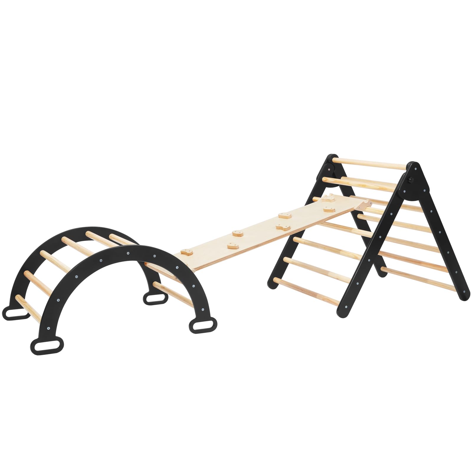 3-in-1 Foldable Pikler Triangle Climber Set with Ramp & Arch - Montessori Toddler Climbing Toys for Kids Ages 1-3 Years | Indoor Play Gym for Early Childhood Development & Active Play (Black)