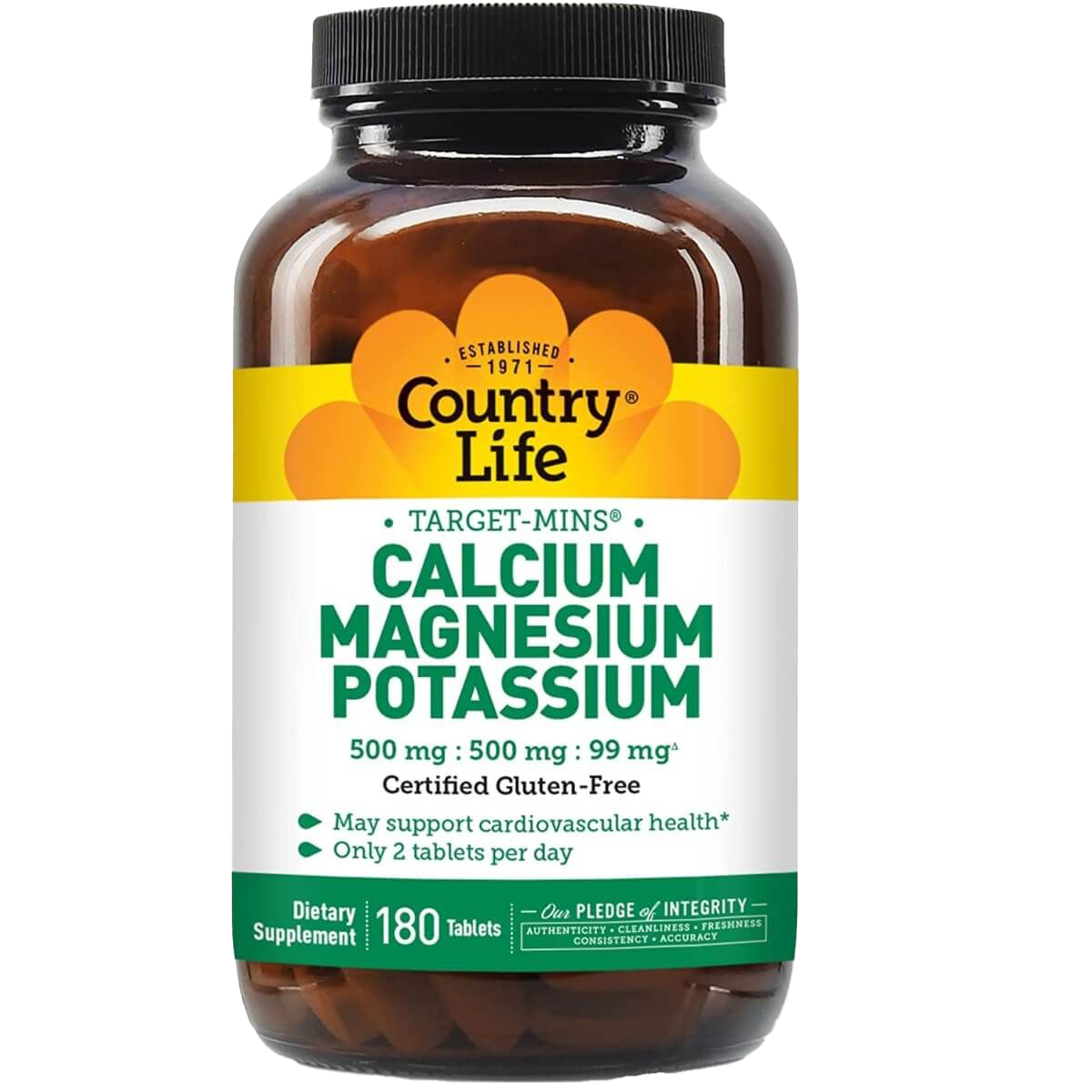 Country Life Target-Mins Calcium Magnesium Potassium Supplement - 180 Tablets for Bone Health, Muscle Function & Electrolyte Balance | Daily Essential Minerals for Adults & Seniors