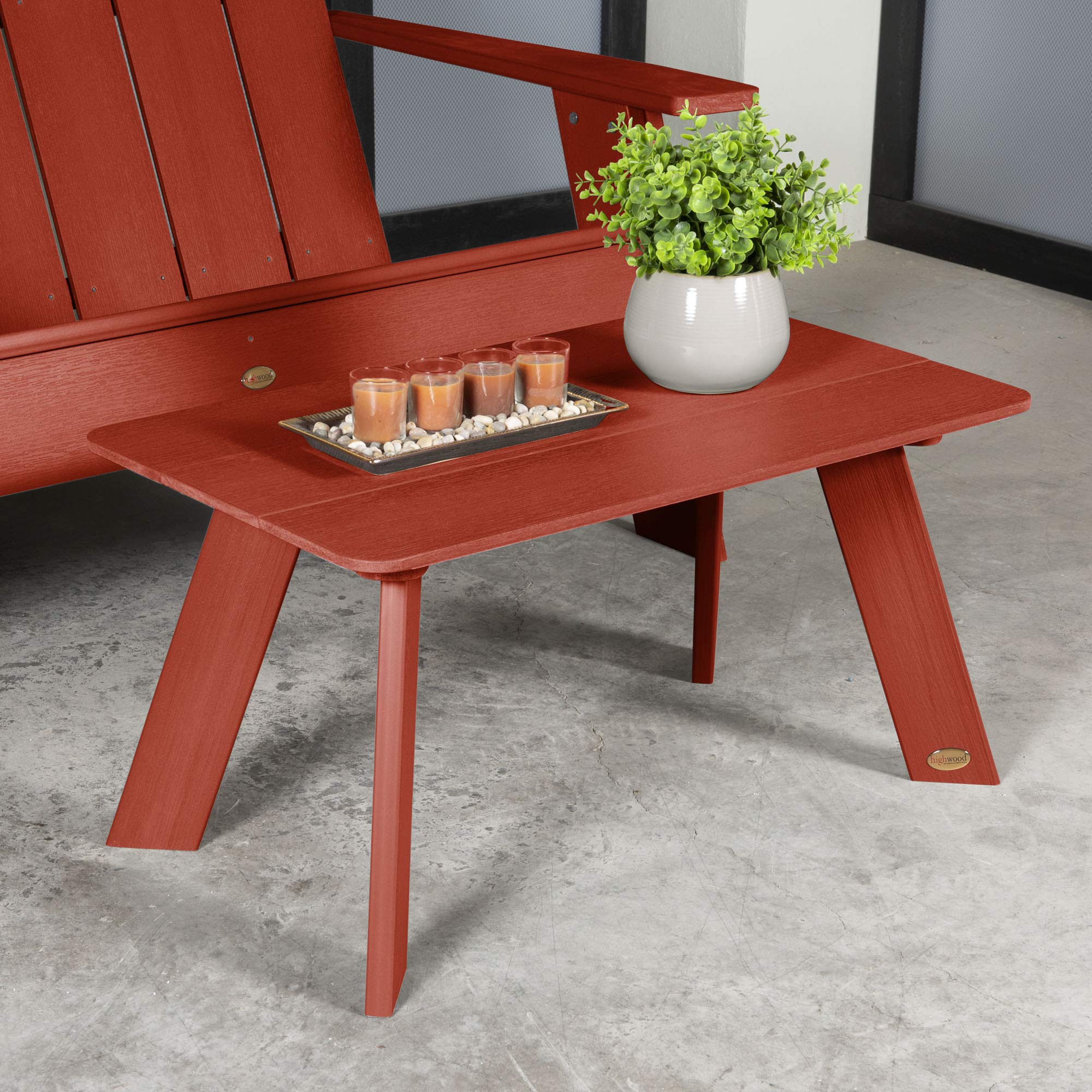 Highwood Italica Modern Adirondack Coffee Table - Rustic Red Outdoor Furniture for Patio, Deck, or Garden - Durable Weather-Resistant Design