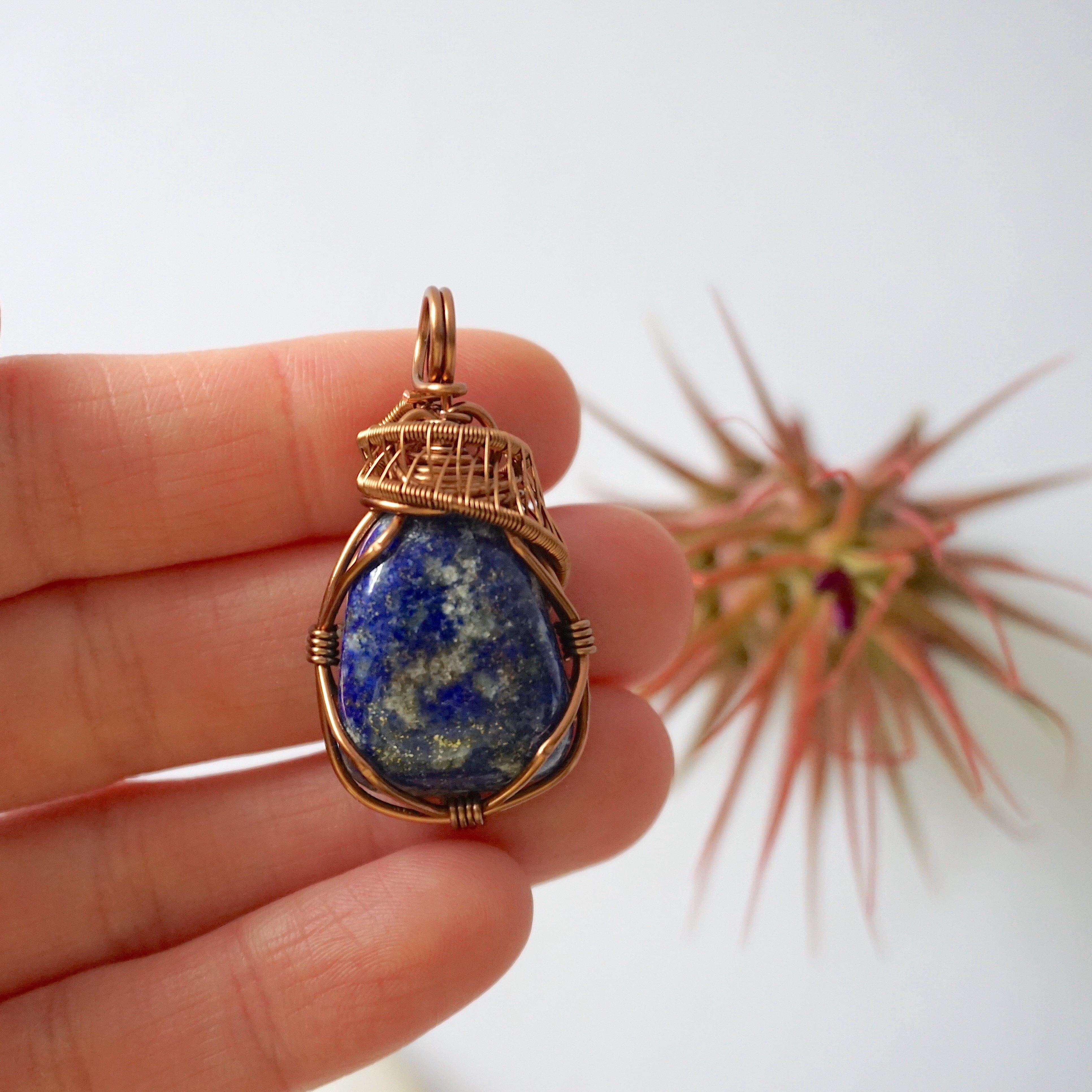 Lapis Lazuli Crystal Necklace - Handmade Antique Bronze Wire Wrapped Pendant for Women | Spiritual Healing Jewelry, Meditation Accessory & Boho Fashion Statement