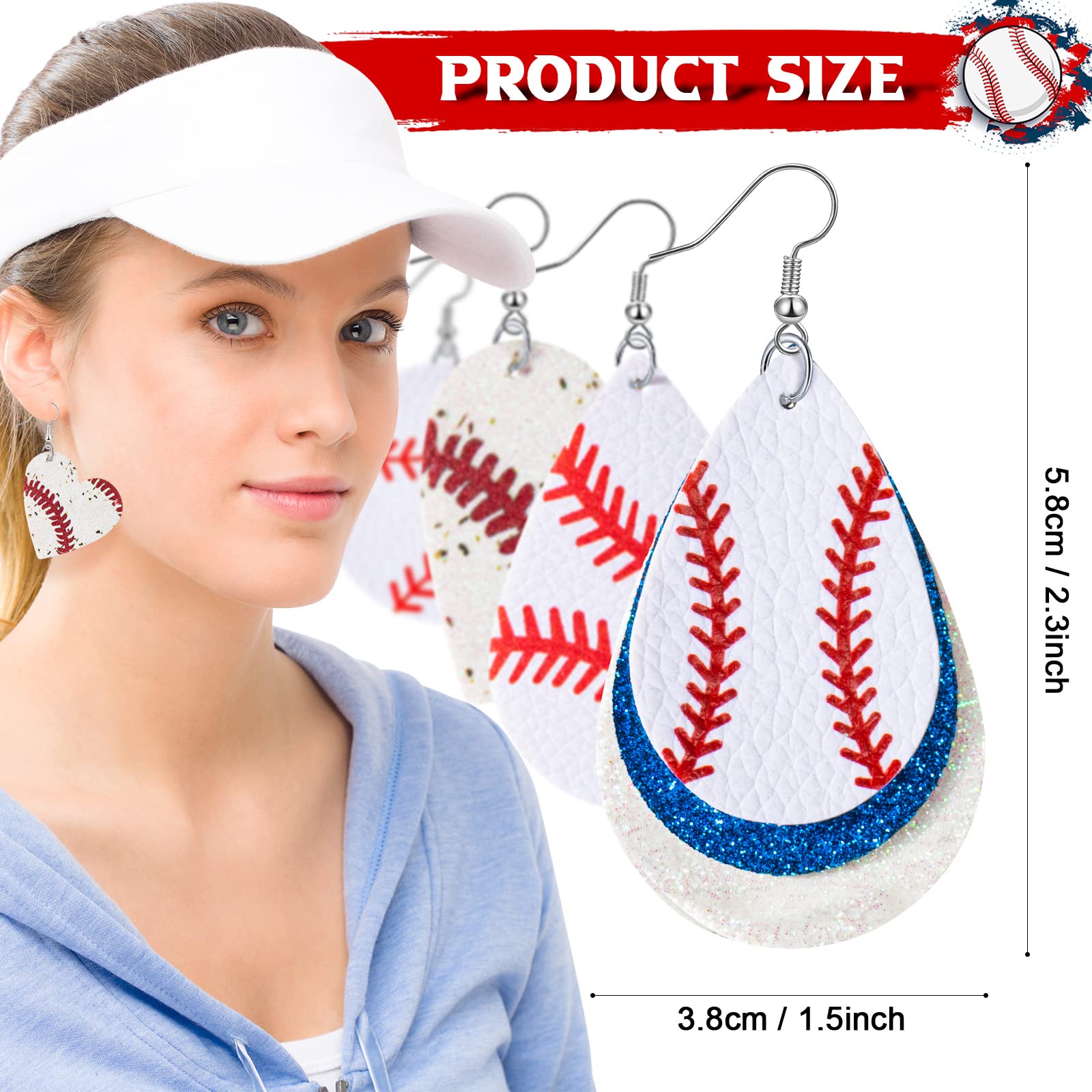 Highergo 12 Pairs Women's Baseball Stud Earrings - Geometric Glitter Dangle Softball Jewelry for Sports Fans - Perfect Gift for Baseball Lovers, Game Day Accessories & Casual Wear