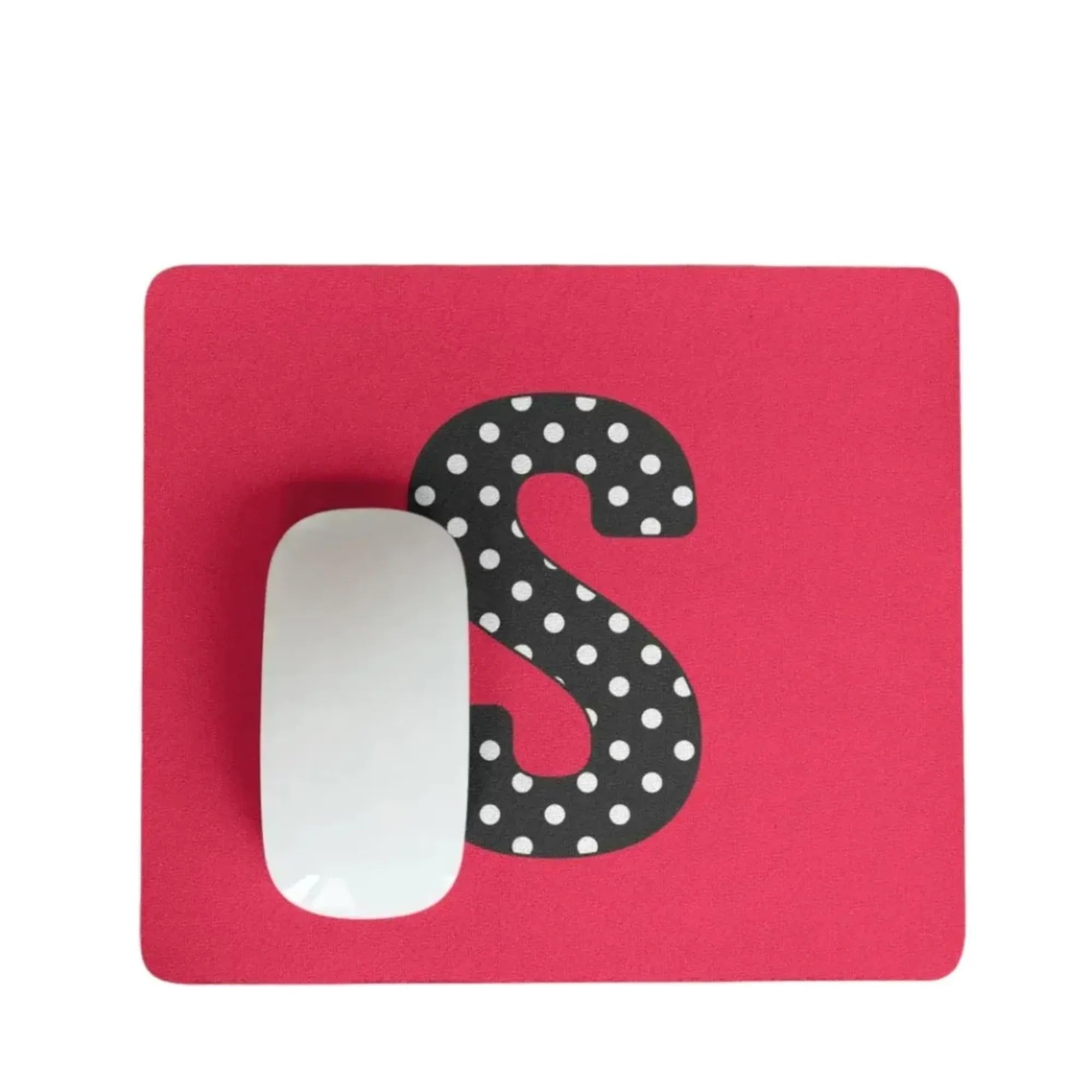 Personalized Pink Polka Dot Mousepad with Initial Letters - Non-Slip Rubber Desk Accessory for Home Office, Gaming, Work, Computer, Desktop & Laptop Use