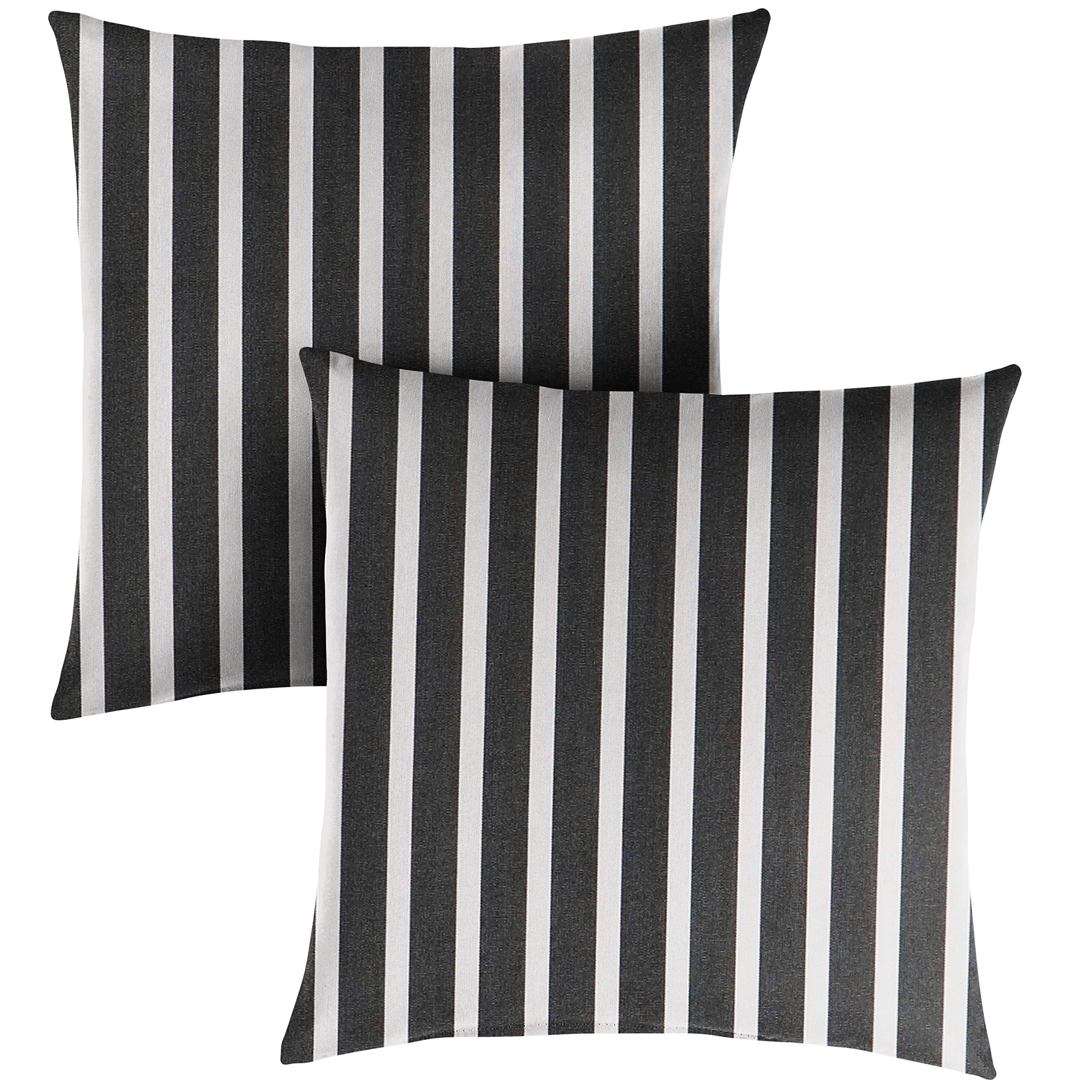 Sorra Home x Sunbrella - 2 Pack Square Throw Pillows, Black & White Stripes - Waterproof & UV Resistant Outdoor/Indoor Decorative Cushions for Patio, Sofa, Bedroom