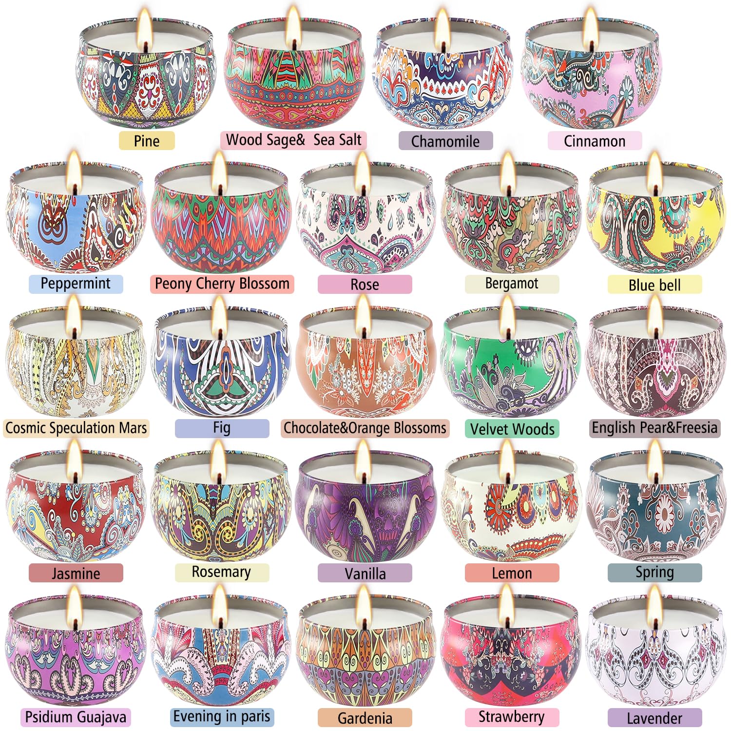 24 Scented Soy Wax Candles Set - Natural Fragrance, 2.5 Oz Jar Candles for Home Decor, Bath Relaxation & Aromatherapy - Perfect for Gifts, Spa Nights, and Cozy Evenings