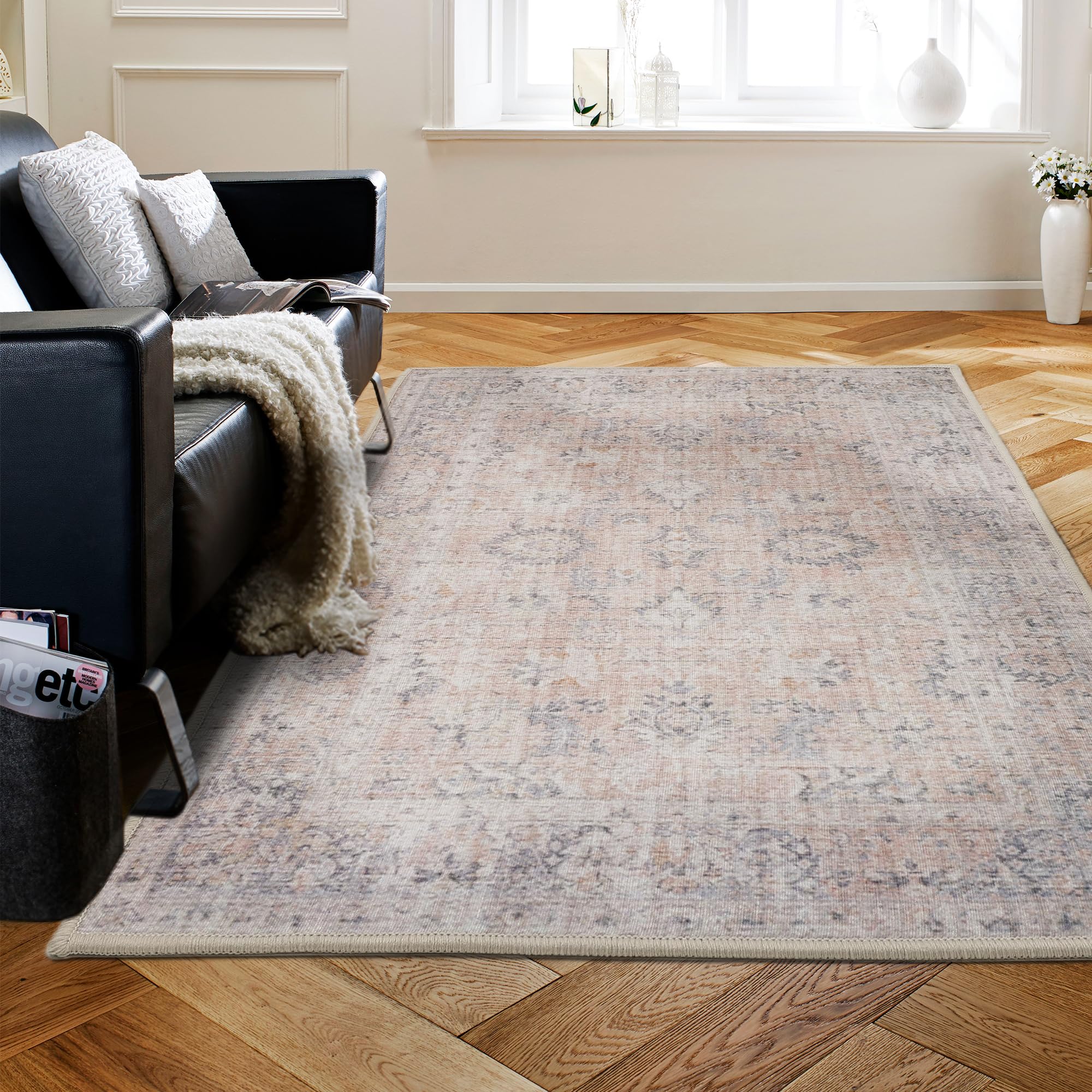 i-VTIES 8x10 Washable Area Rugs for Living Room, Bedroom & Dining Room - Stain Resistant, Non-Slip Rubber Backing Vintage Rug - Pet & Family Friendly Home Decor (Red) - Perfect for Cozy Spaces, Home Office & High Traffic Areas