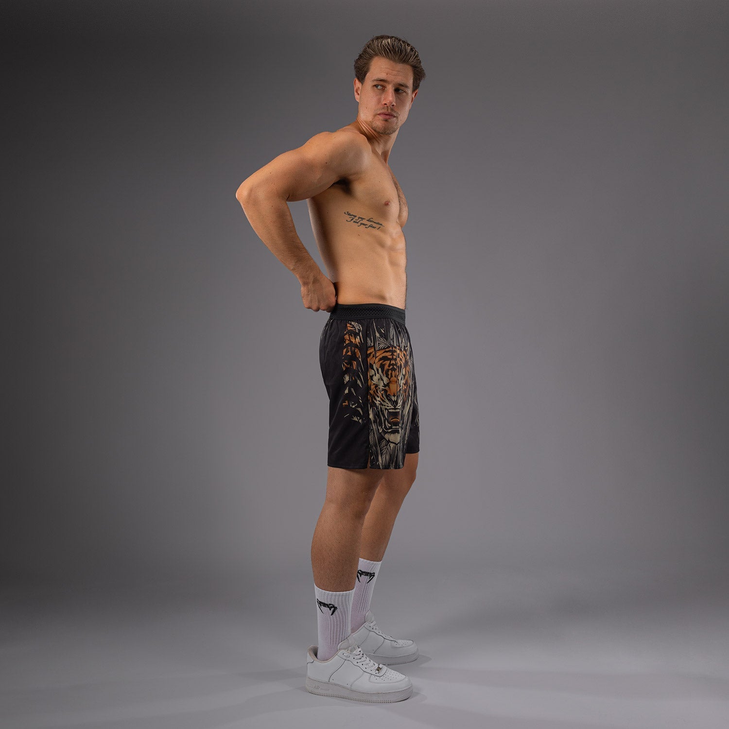 Venum Tiger Men's MMA Training Shorts - Breathable & Lightweight Fight Shorts for Boxing, Muay Thai & BJJ (Black/Neon Orange) - Perfect for Gym, Martial Arts & Combat Sports Training