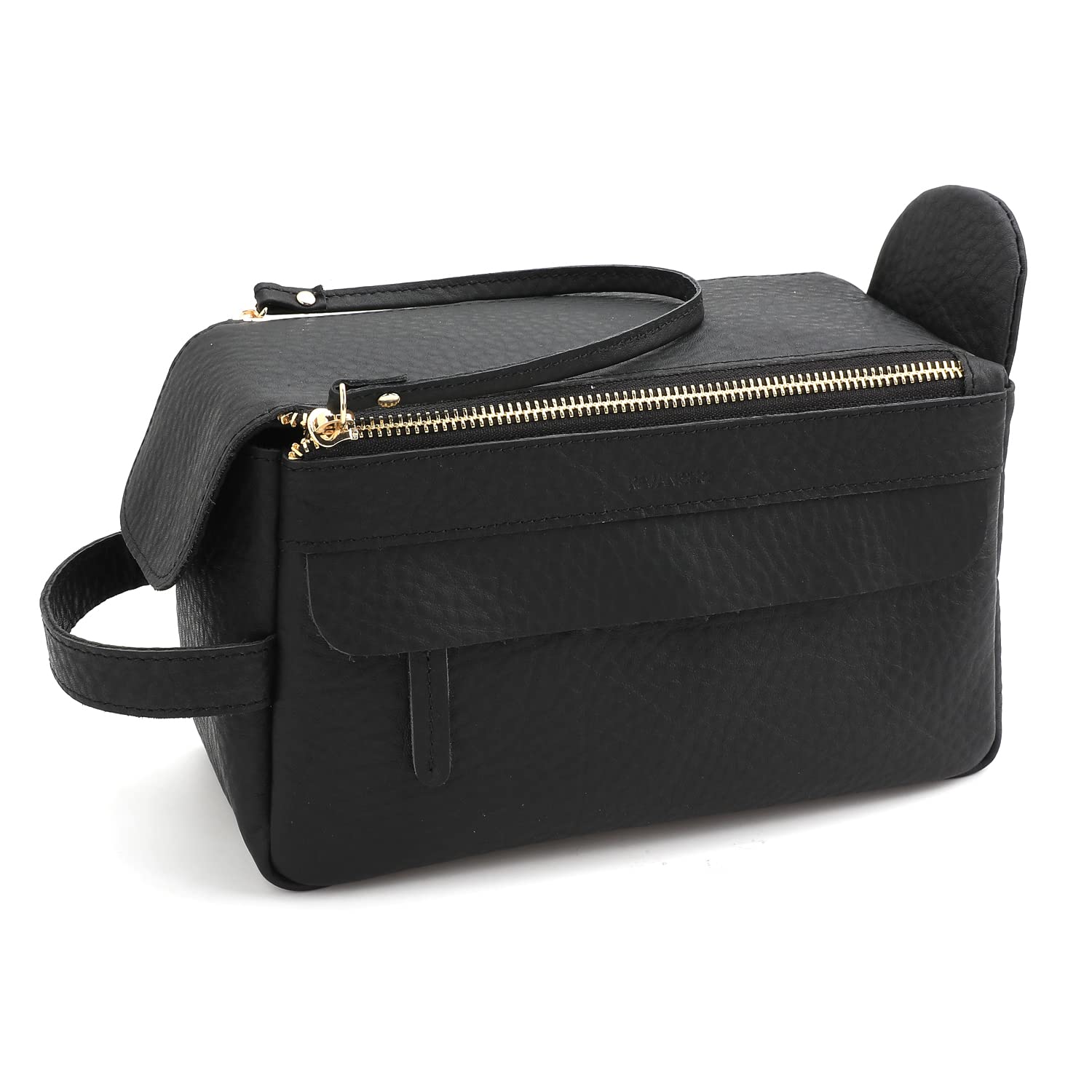Premium Leather Toiletry Bag for Men - Water-Resistant Hanging Dopp Kit & Travel Organizer | Compact Shaving Bag for Cosmetics & Grooming Essentials | Ideal for Business Trips, Gym, Camping & Vacation (Black Vein)