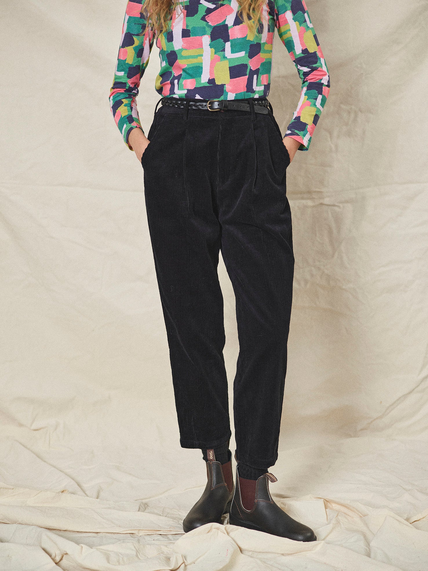 Lowie Black Corduroy Easy Trouser - Comfortable Stretch Pants for Women | Perfect for Casual Wear, Office & Travel