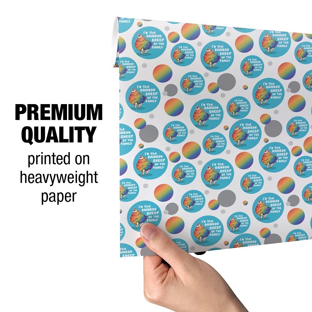 Rainbow Sheep Family Gay Pride Wrapping Paper Roll - LGBTQ+ Celebration Gift Wrap for Birthdays, Parties & Pride Events