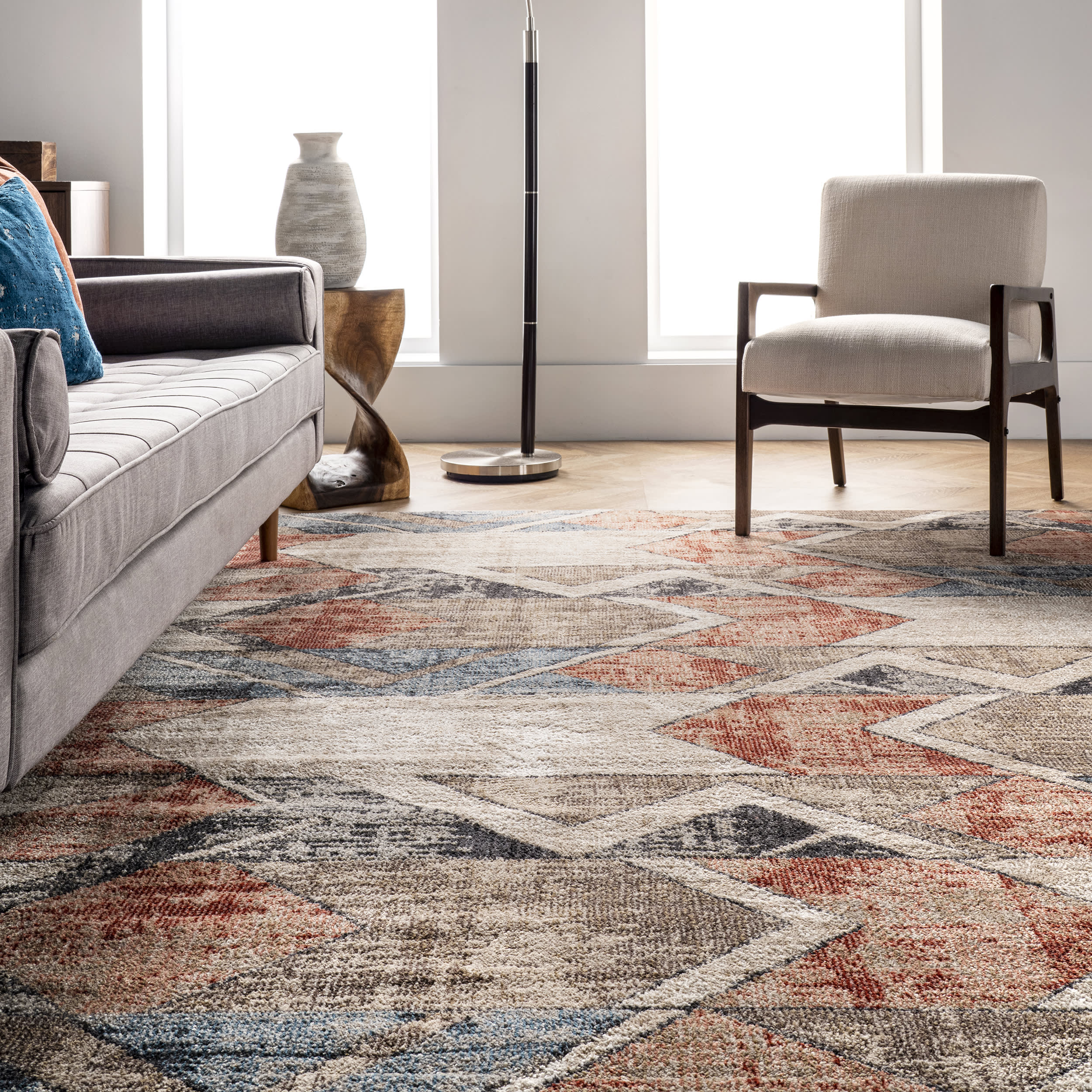 Modern Cubist Stripes Area Rug - Ivory & White Geometric Design for Living Room, Bedroom, or Office - Soft & Stylish Home Decor