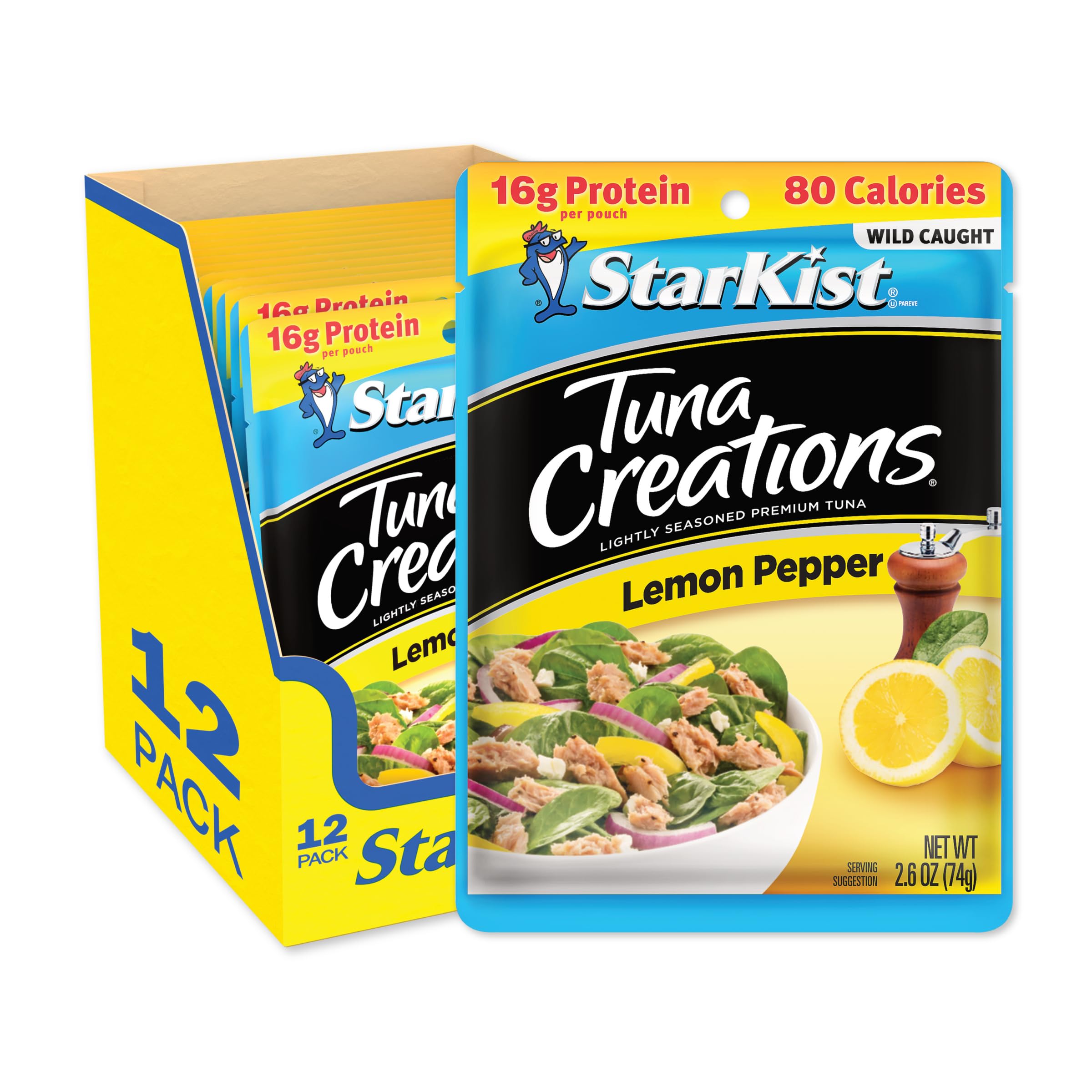 StarKist Lemon Pepper Tuna Creations, 2.6 Oz Pouch (Pack of 12) - High Protein Snack for Salads, Sandwiches & On-the-Go Meals