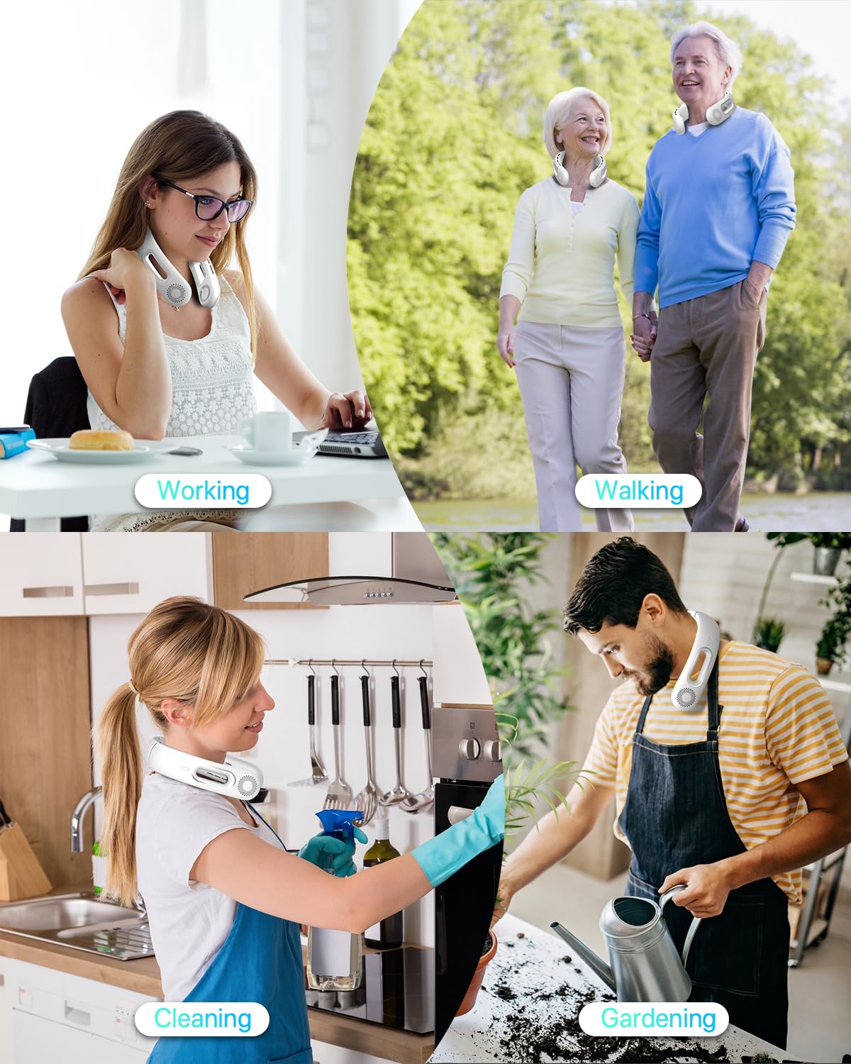 Hands-Free Bladeless Neck Fan - Portable Rechargeable 5200mAh USB Wearable Personal Fan with 4 Speeds & 360° Cooling - Quiet Operation for Women, Travel, Outdoor, Office, Gym, and Summer Activities